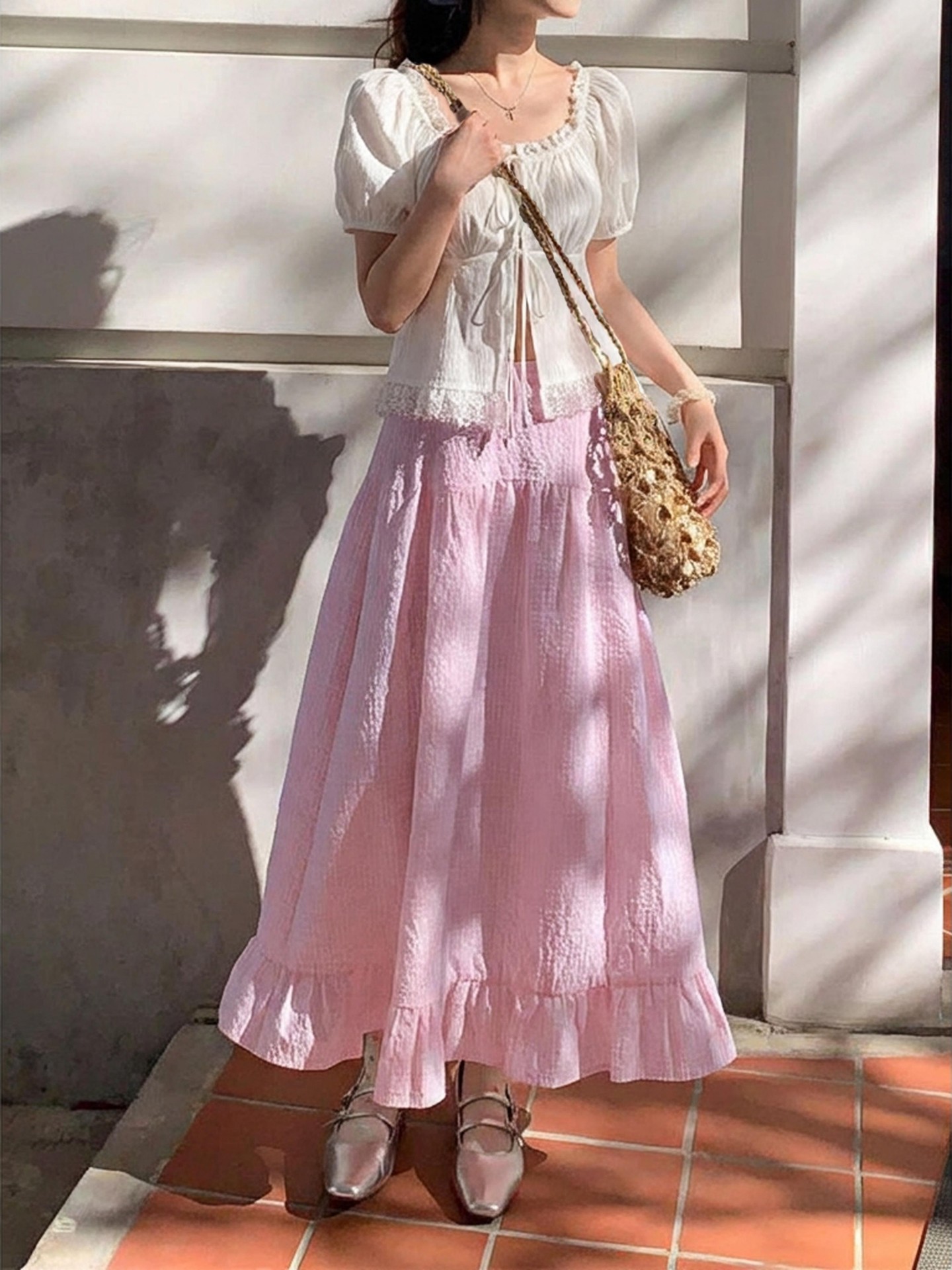 Gingham Flared Maxi Skirt