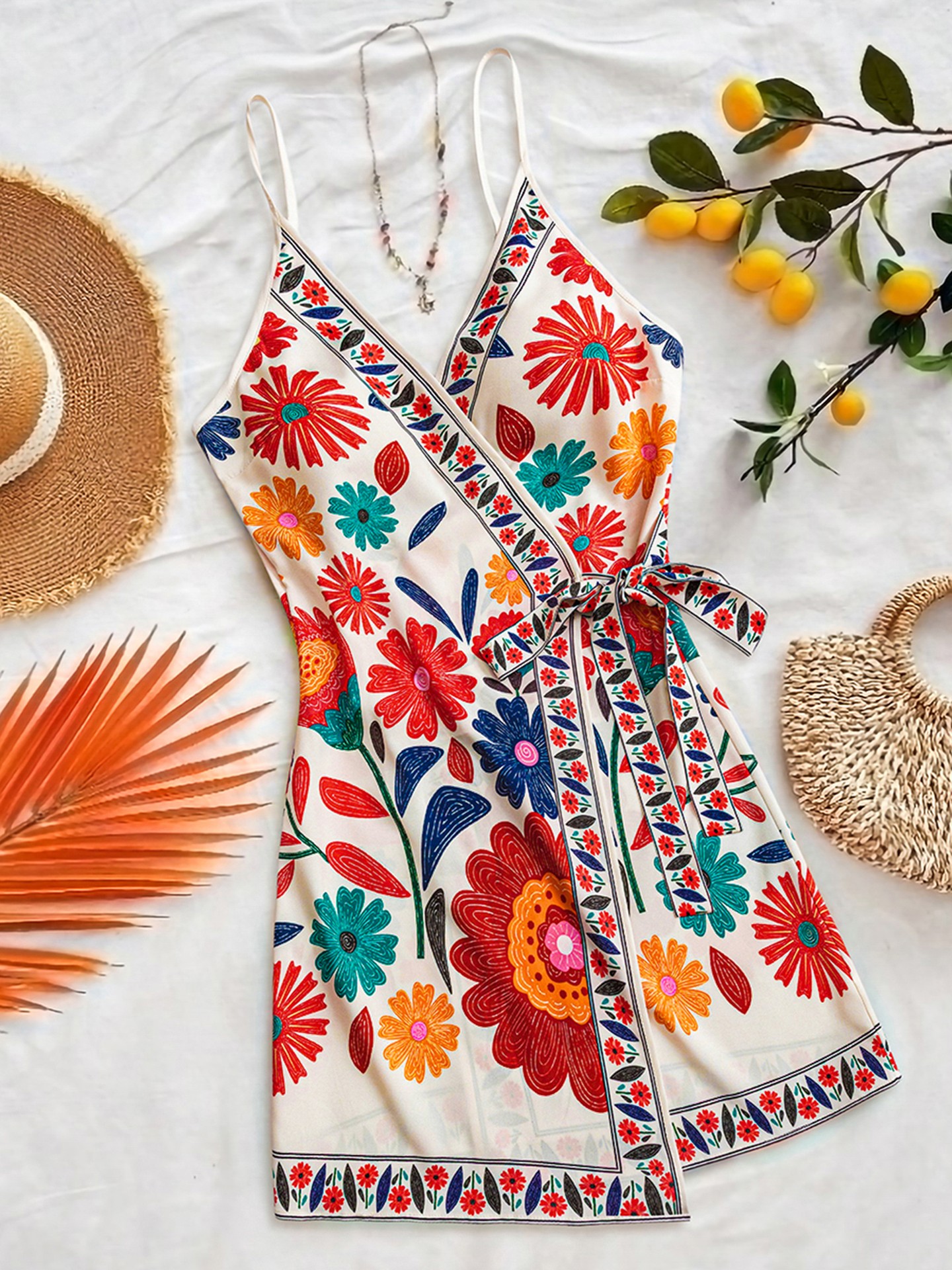 Vacation Slip Sleeveless Big Floral Crossed dress