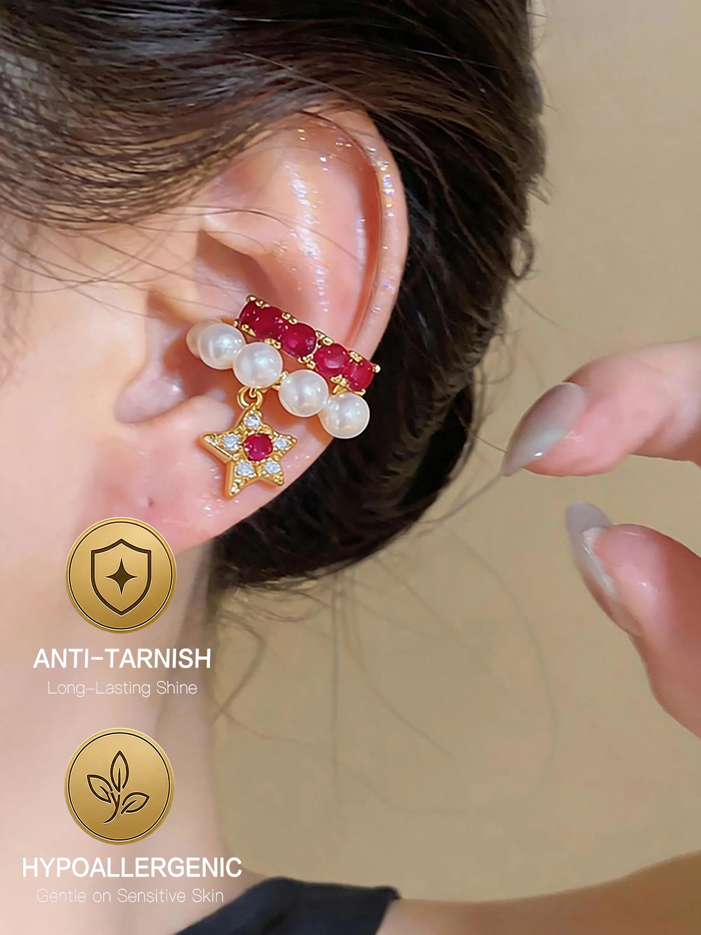 Hypoallergenic and Anti-Tarnish Star Artificial Jewellery -Ear Cuff