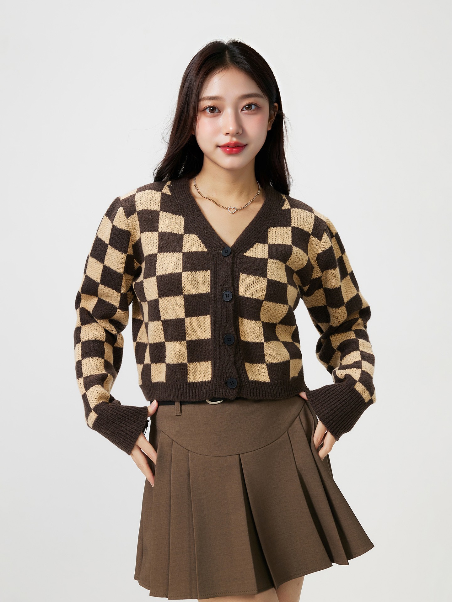 Plaid Knit Cardigan
