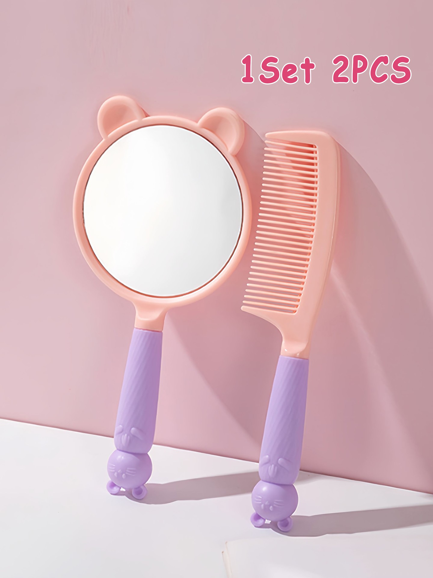 2pcs Color Block Makeup Mirror With Comb
