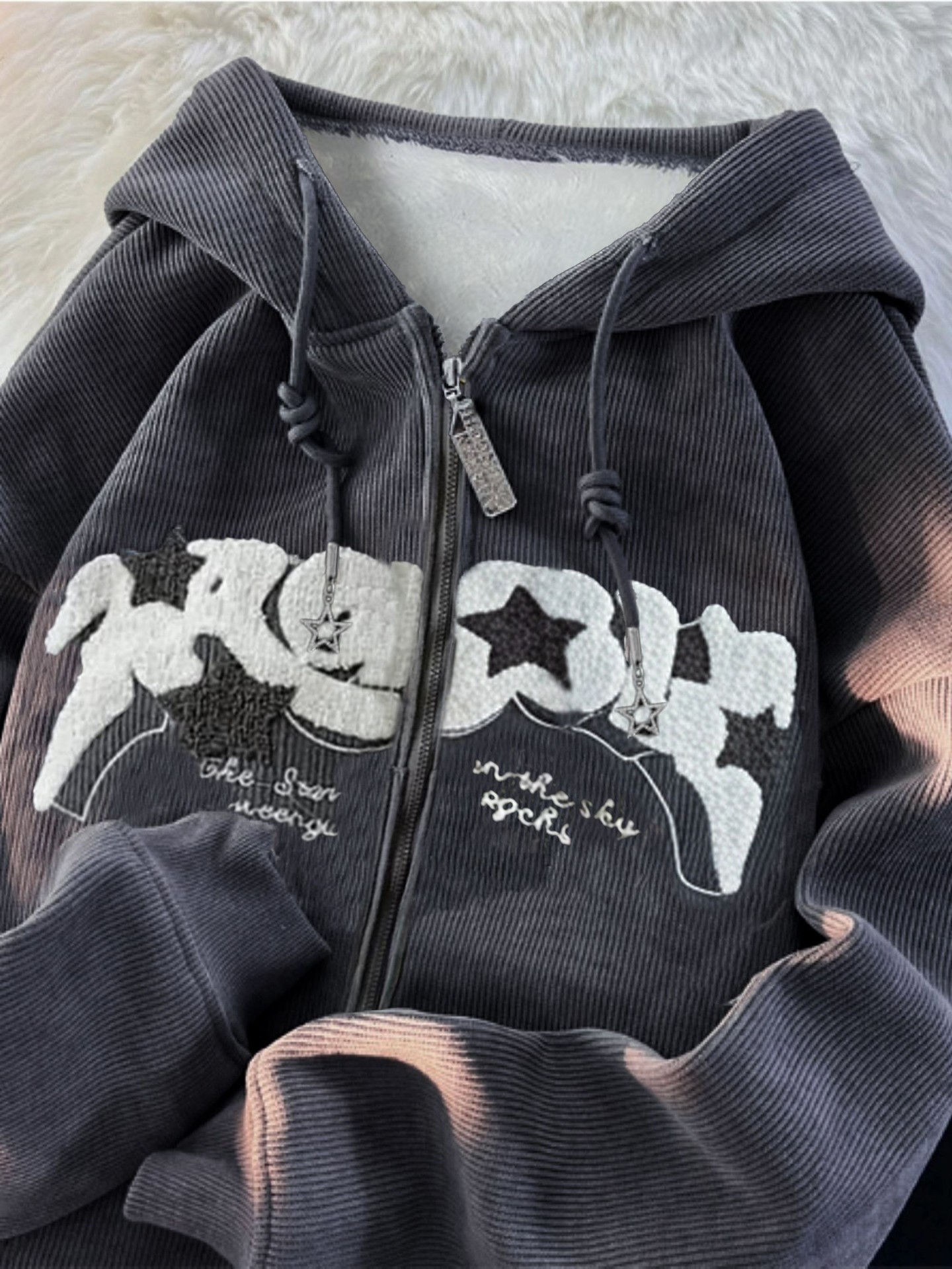 Appliquéd Zip Up Sweatshirt