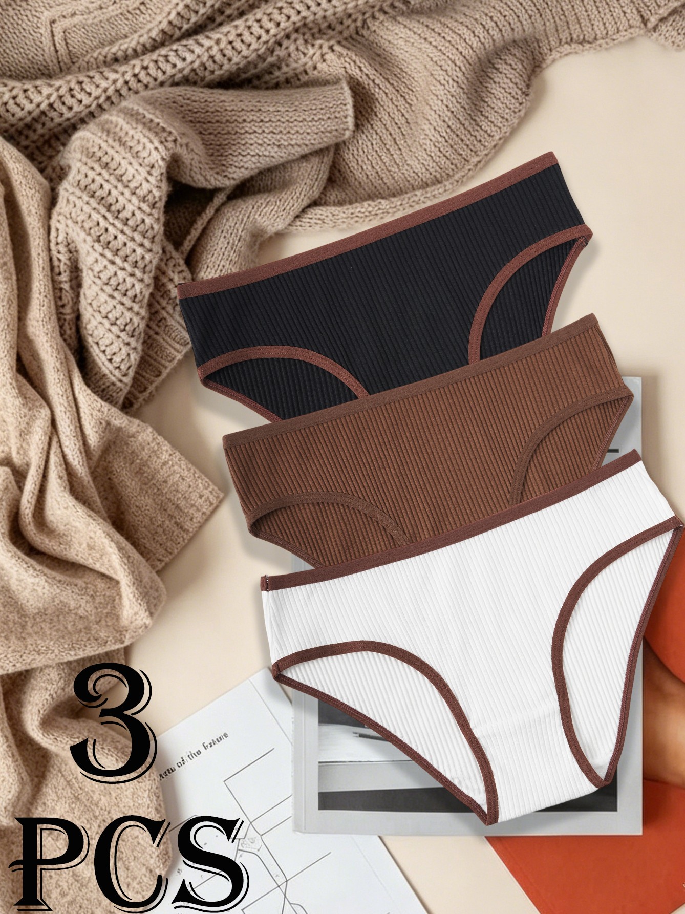 3Pcs Contrast Briefs
