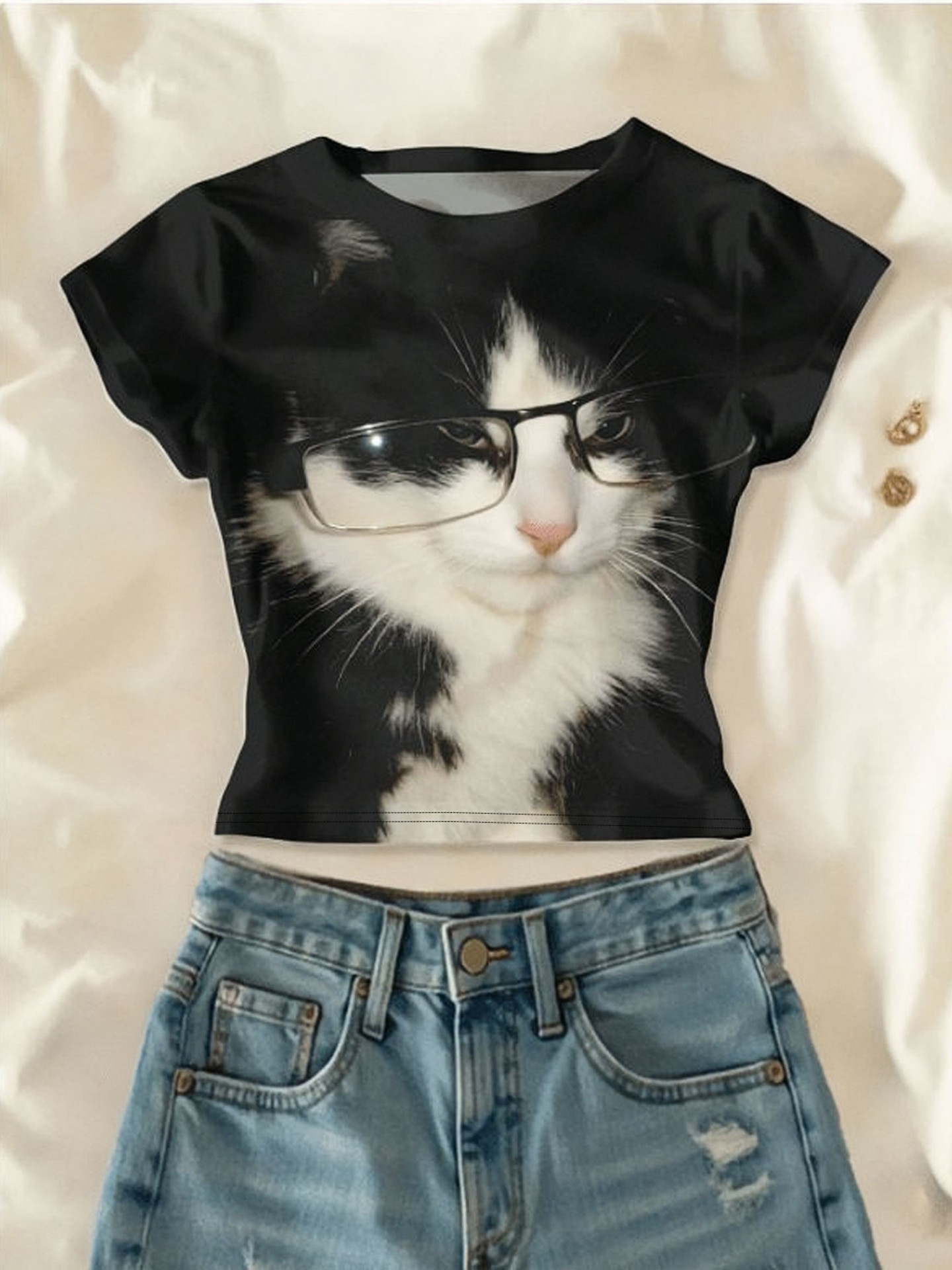Cat Print Pullover T-Shirt