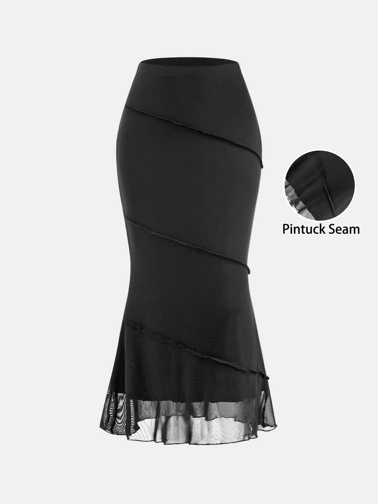 Pintuck Seam A-Line Skirt