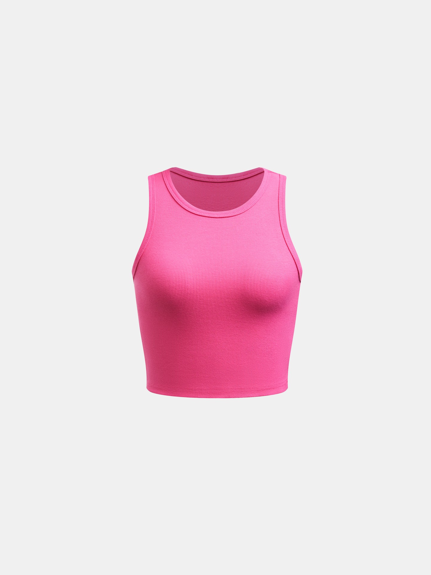 Rib-Knit Crew Neck Sleeveless Crop Tank Top