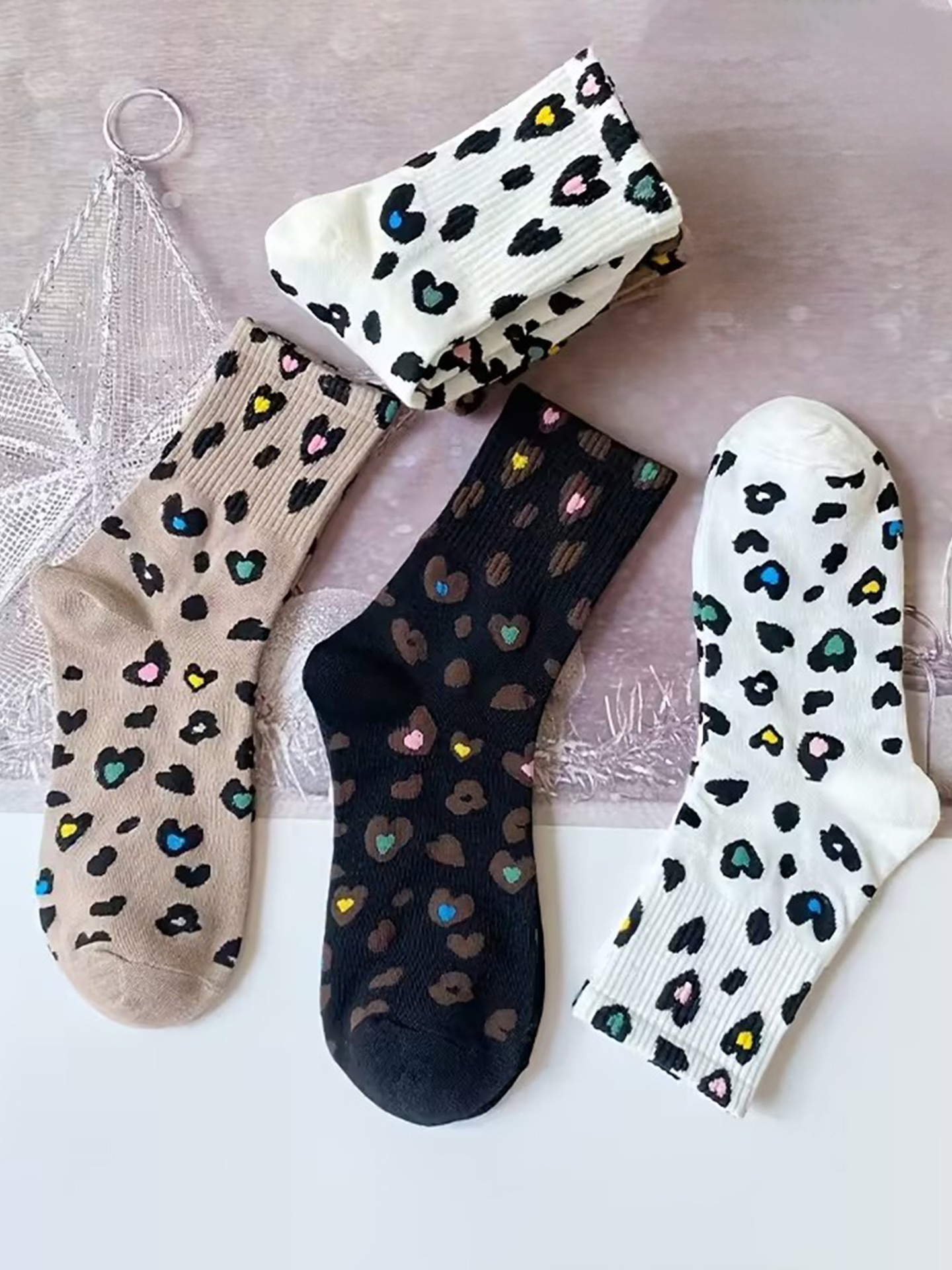 3pairs Of Leopard print Sock