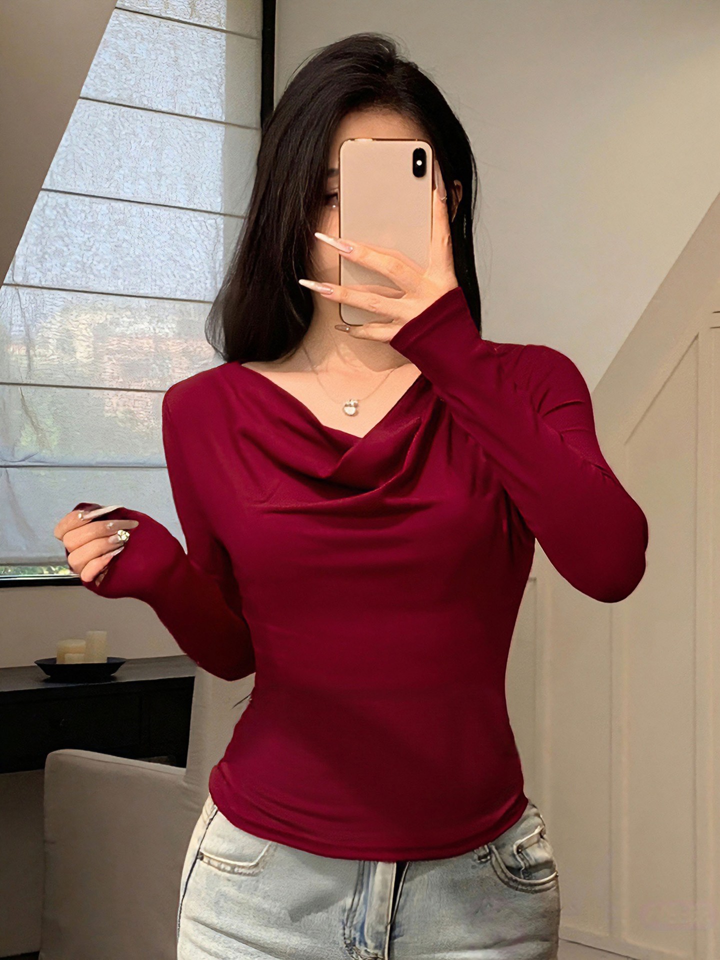 Cowl Neck Long Sleeve Top 