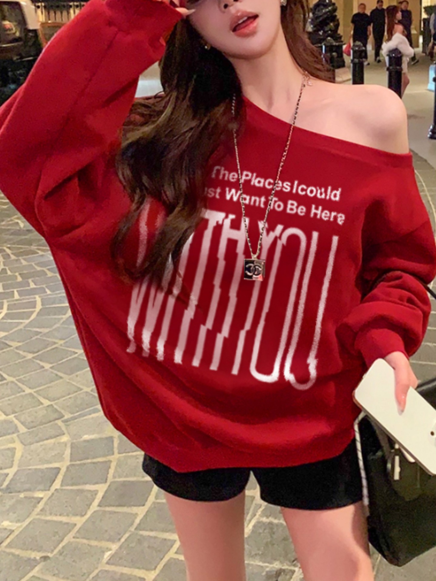 Slogan Off-Shoulder Sweatshirt