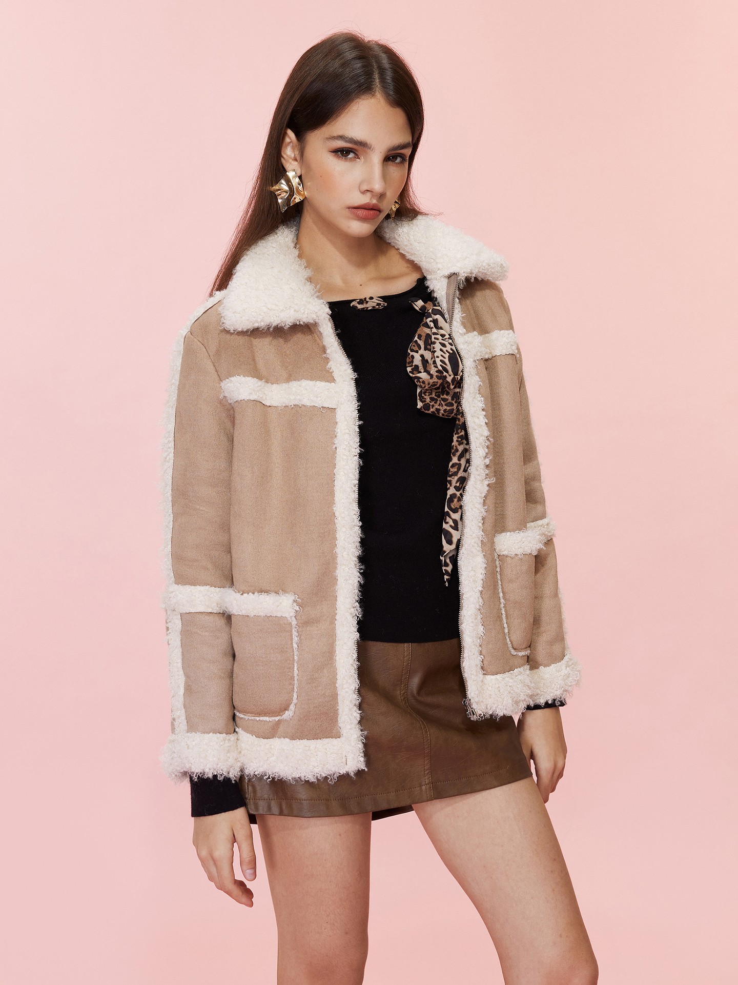 Suede Faux Leather Coat