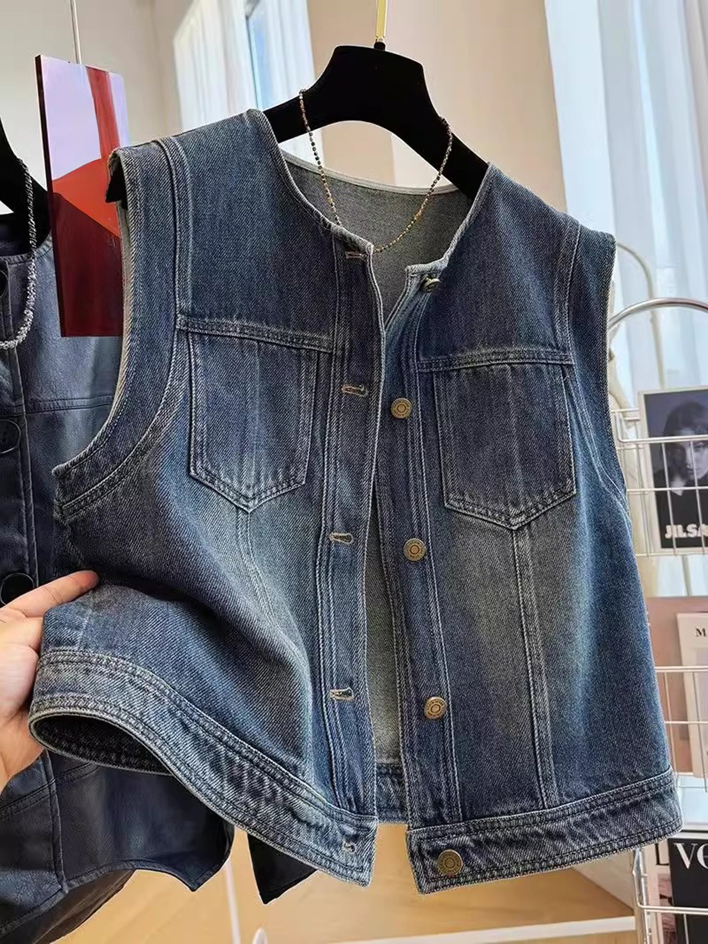Pintuck Seam Denim Waistcoat