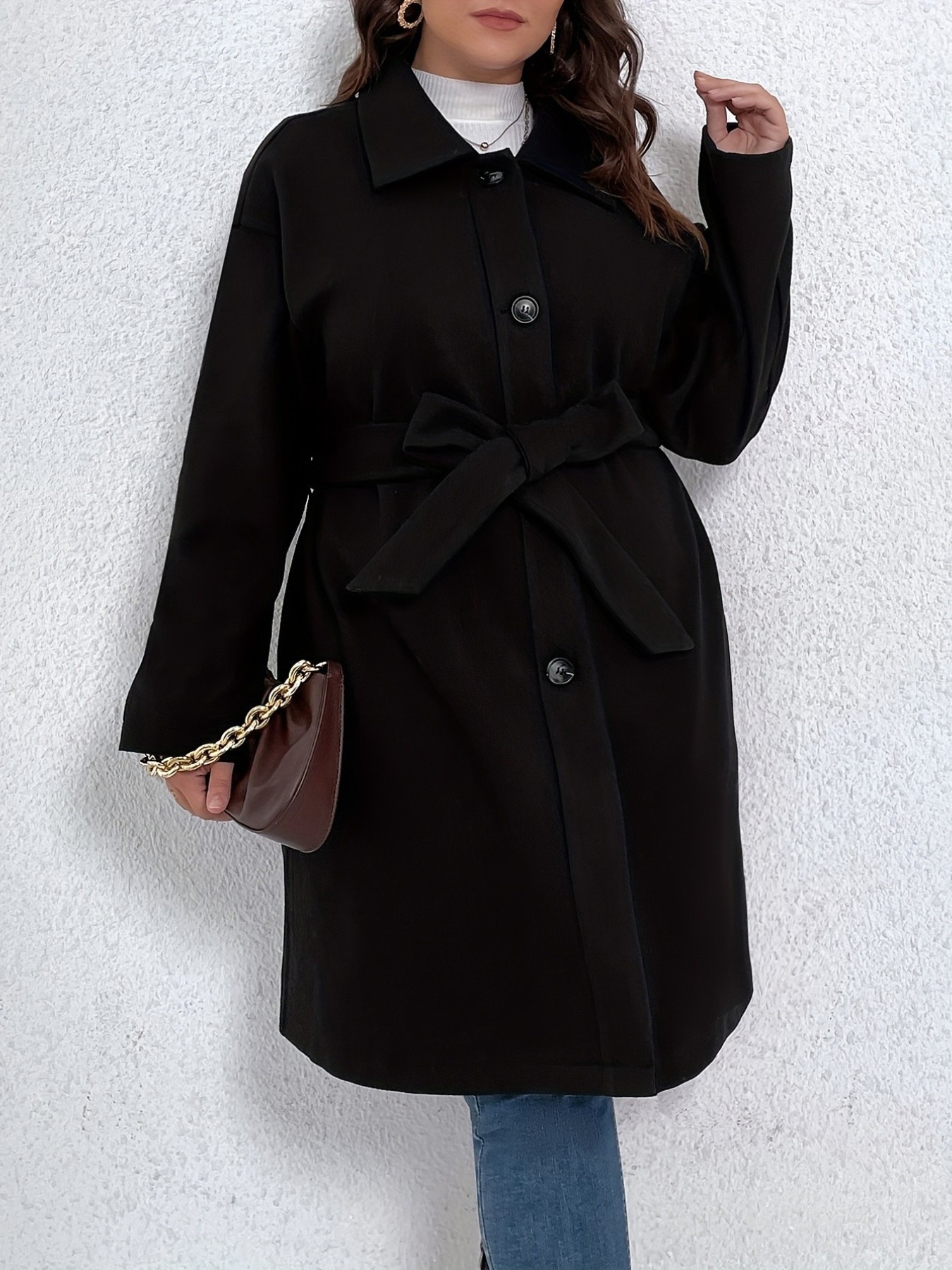 Plus Size Tie Up Duffle Coat