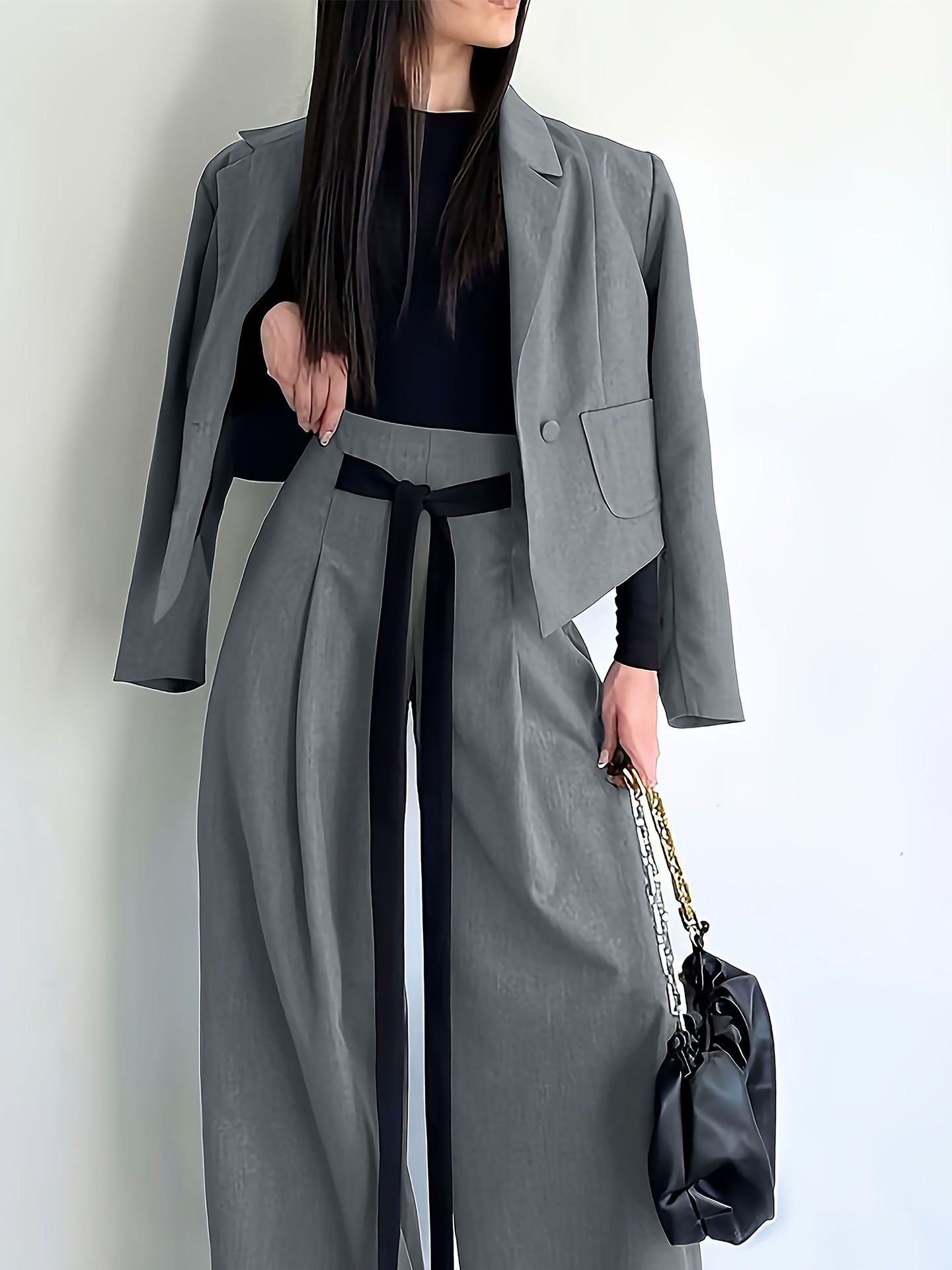 Formal 2PCS Grey & Black Tailored Co-ord Set