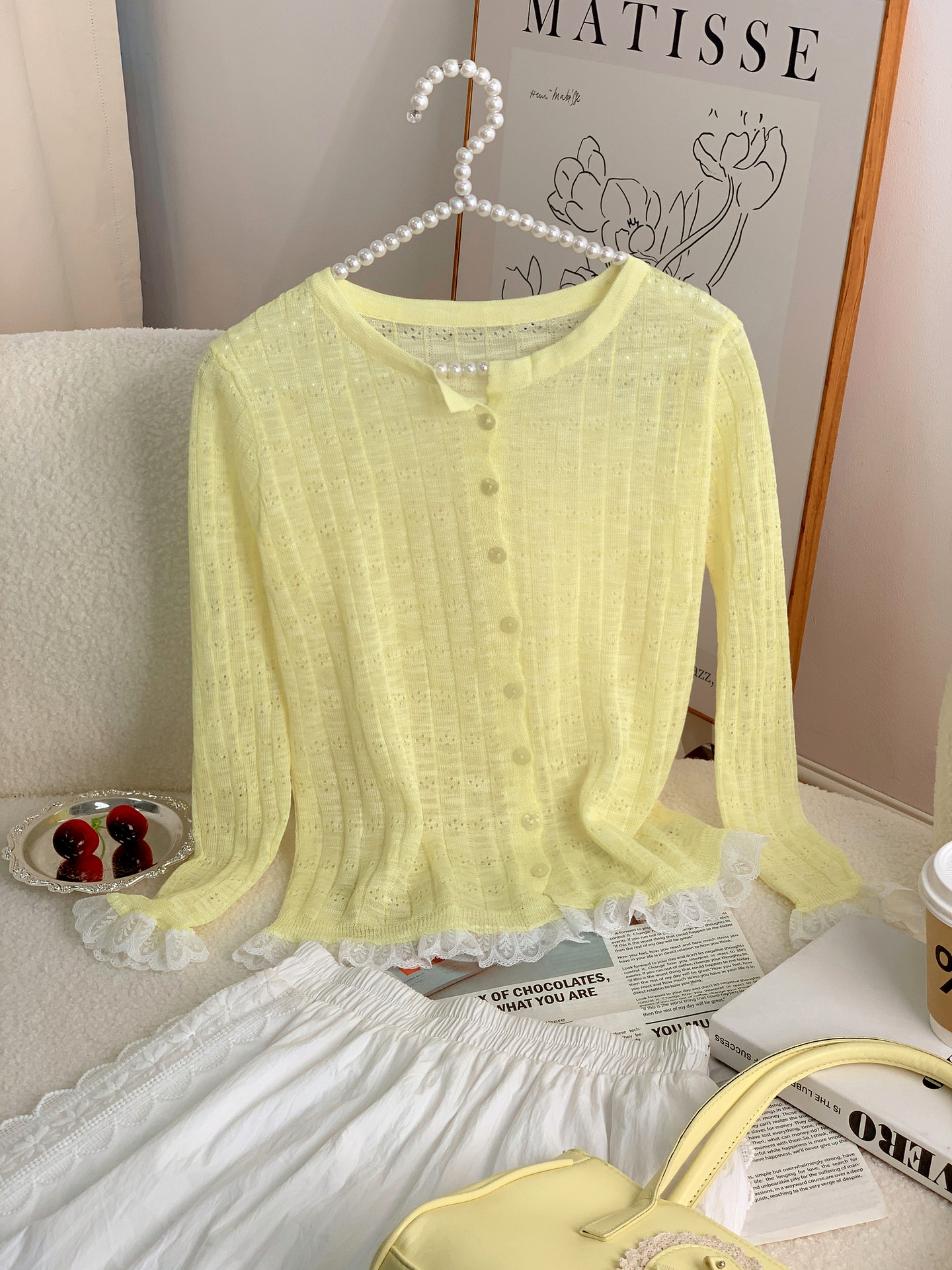 Lace-trimmed Knit Cardigan
