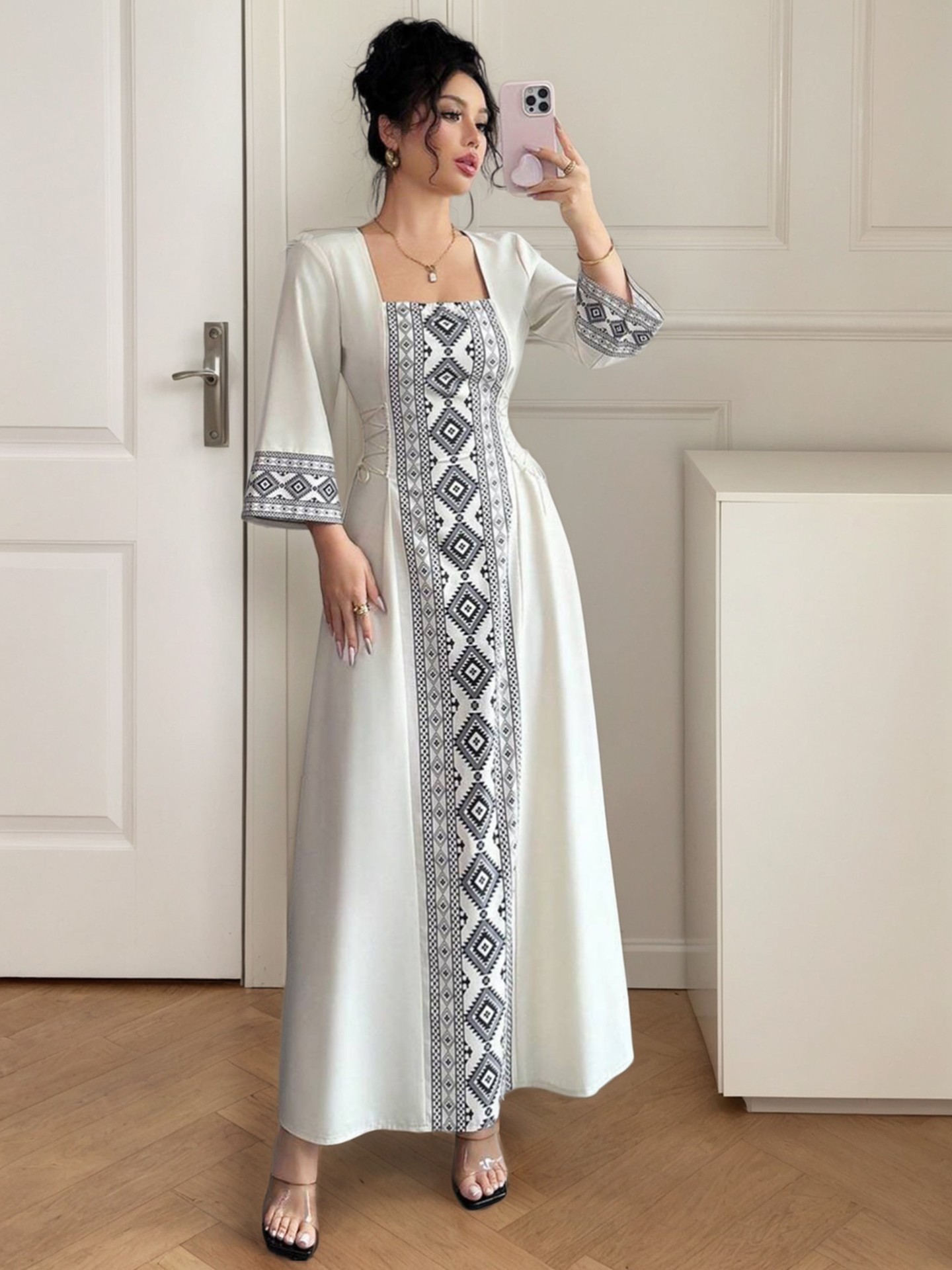 Vacation A-Line Straight Sleeve Lace Up dress