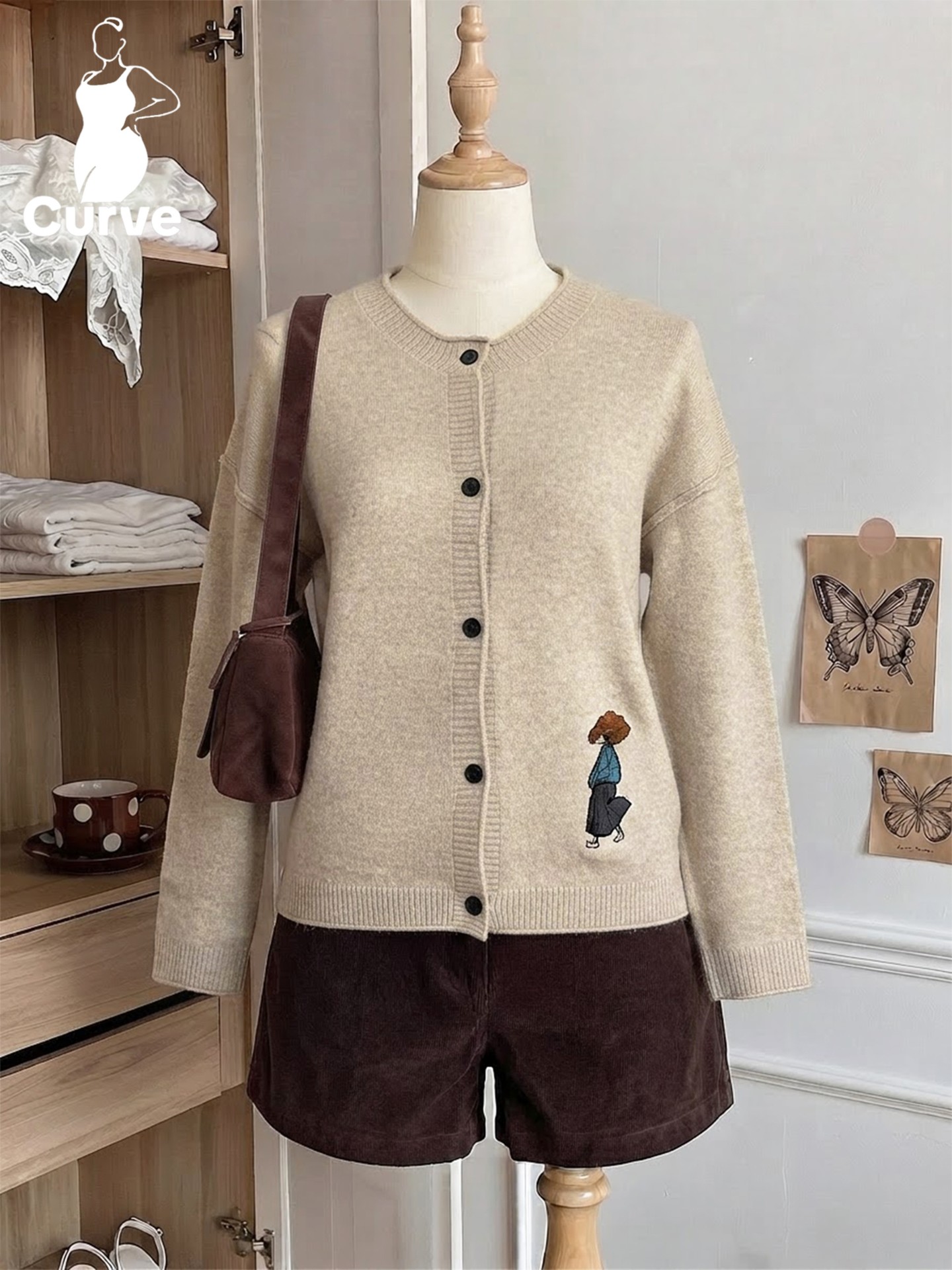Plus Size Embroidered Knit Cardigan