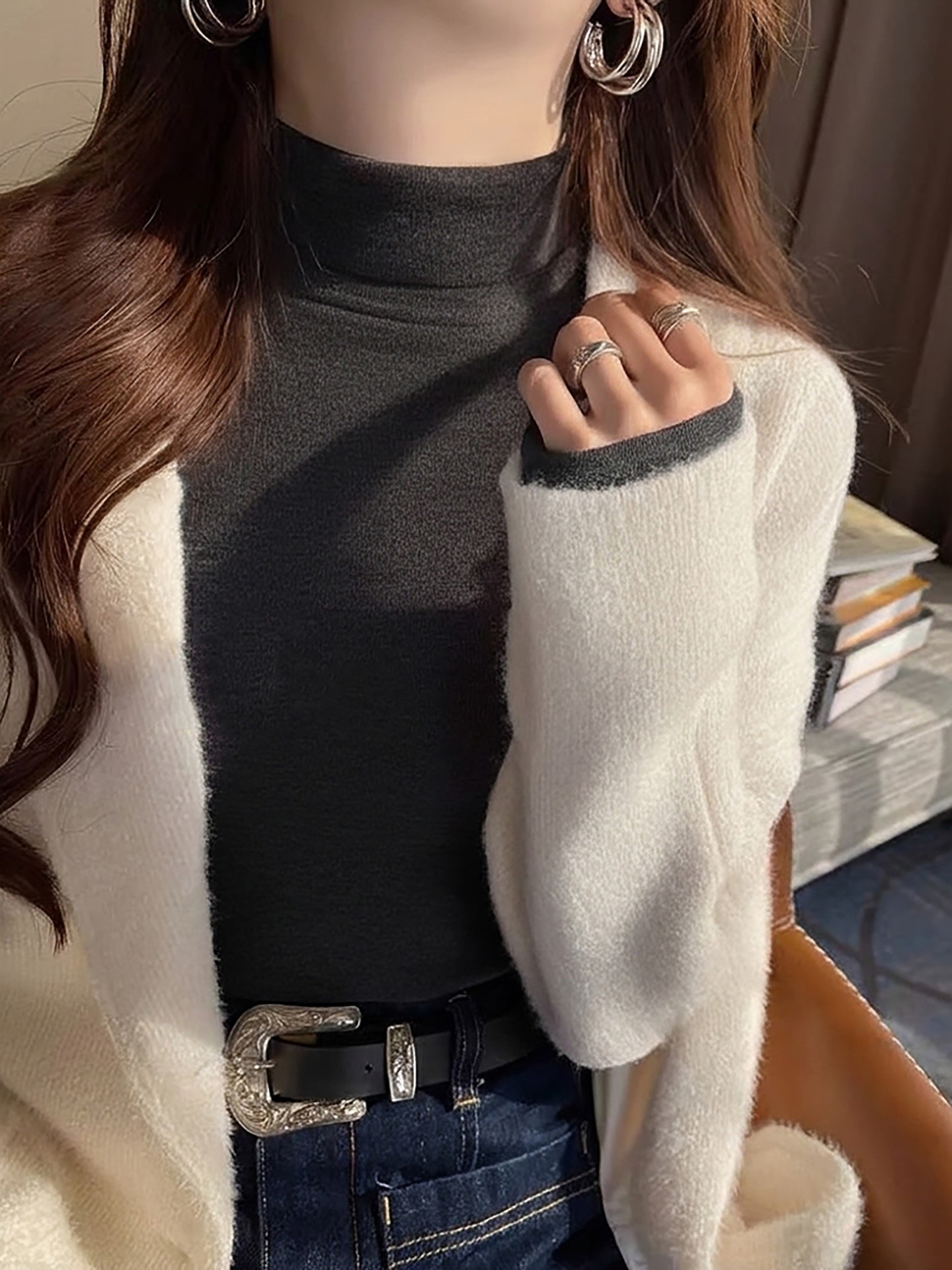 Cool-Girl Rib-Knit Mock Neck Top