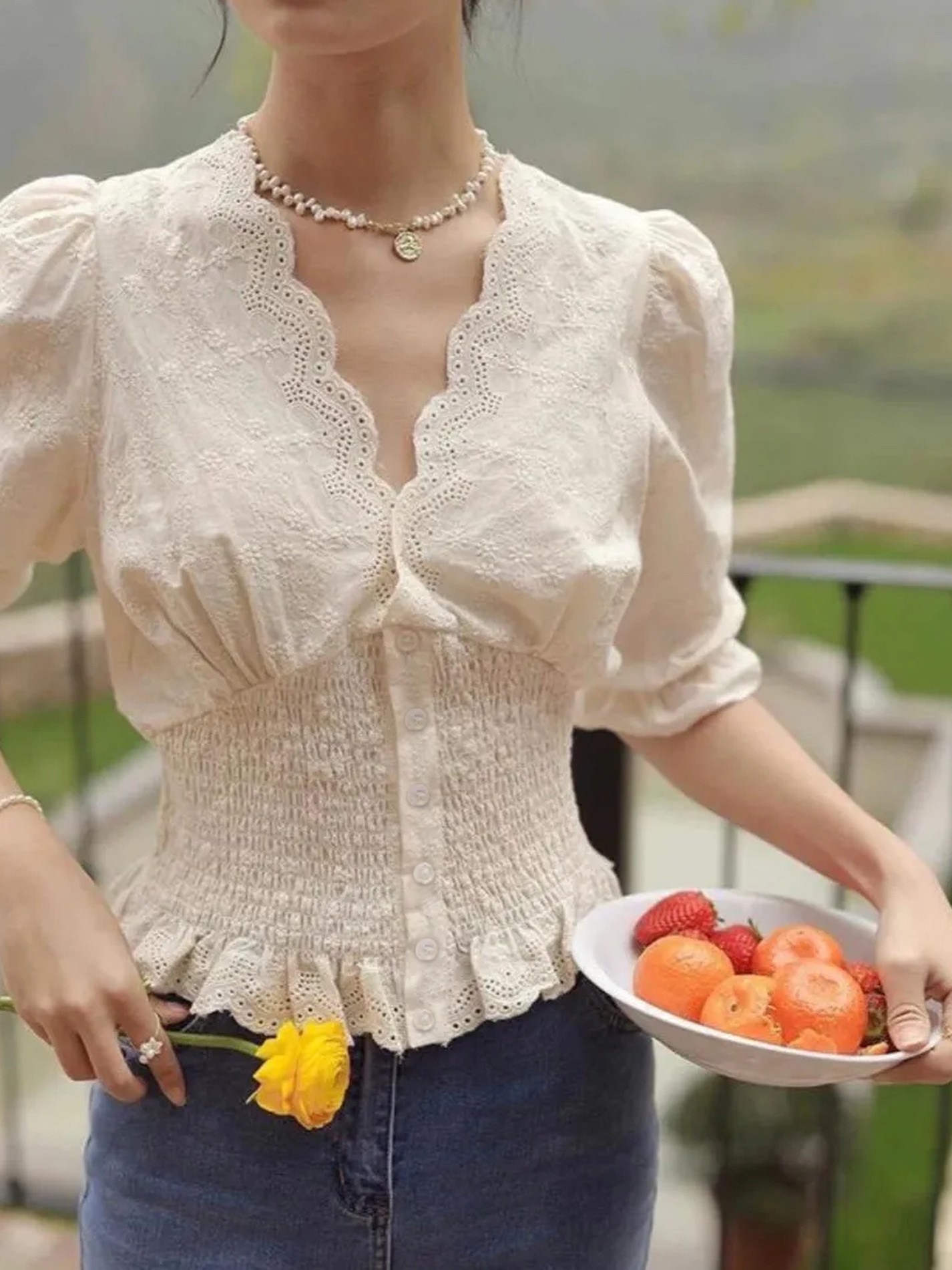 Smocked Placket Blouse