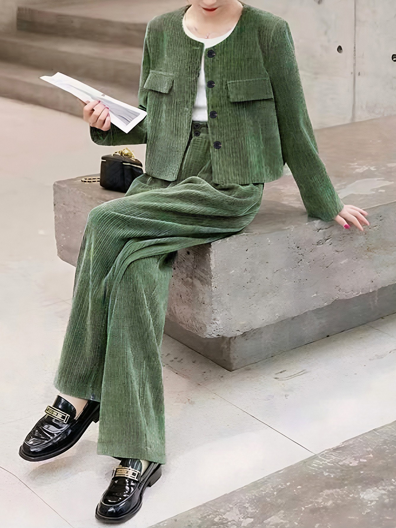 Polished Corduroy Jacket Wide-Leg Pant Co-ord Set