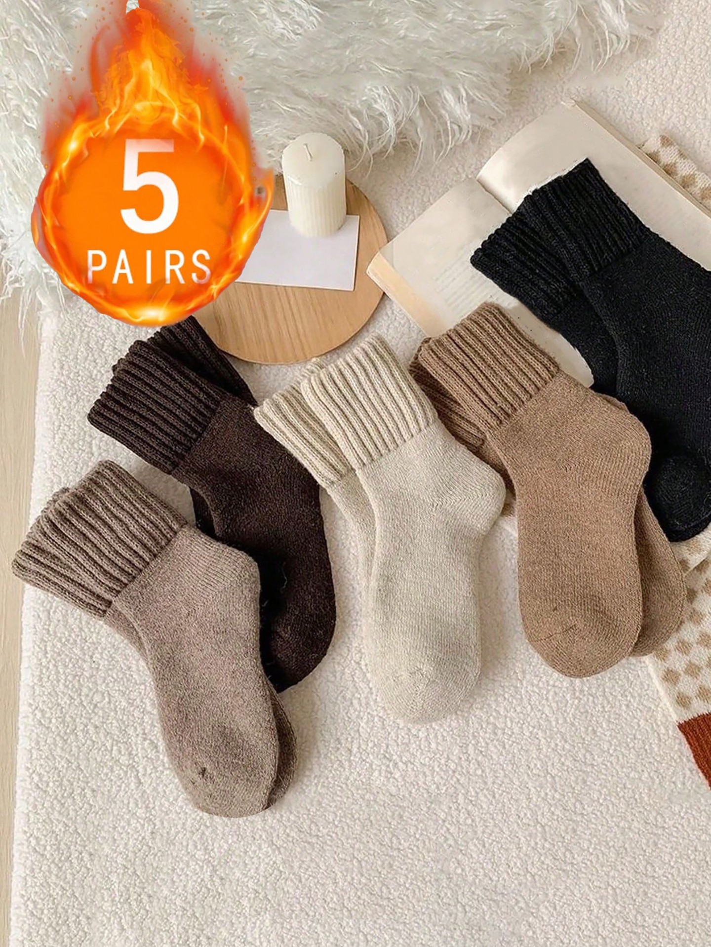 5Pairs Of Fleece-lined Crew Socks