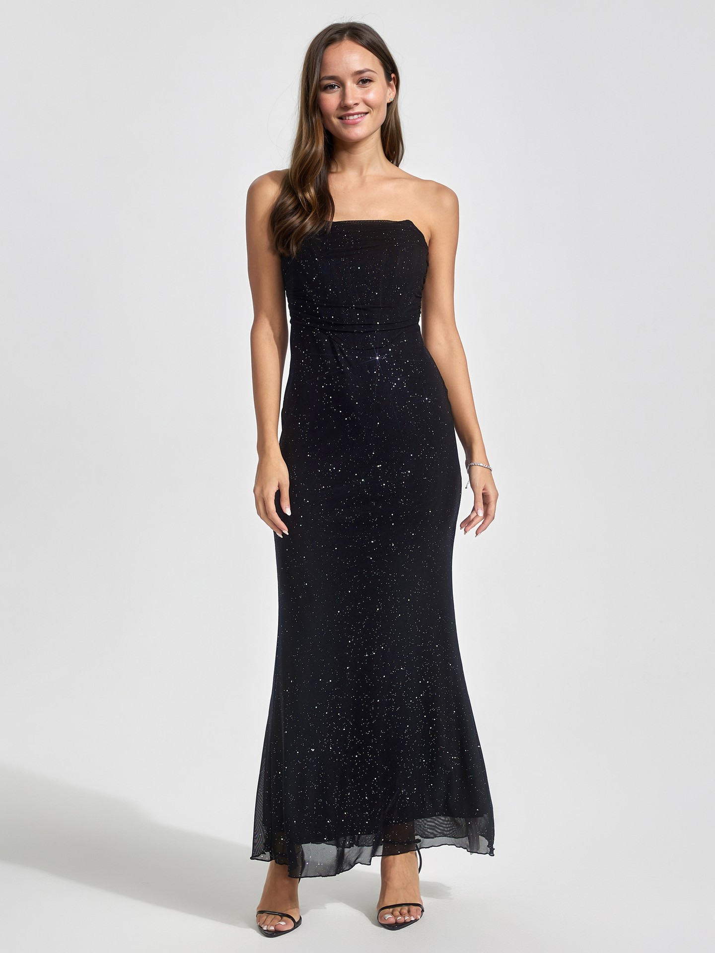 Dancefloor Glitter Mesh Fishtail Maxi Dress