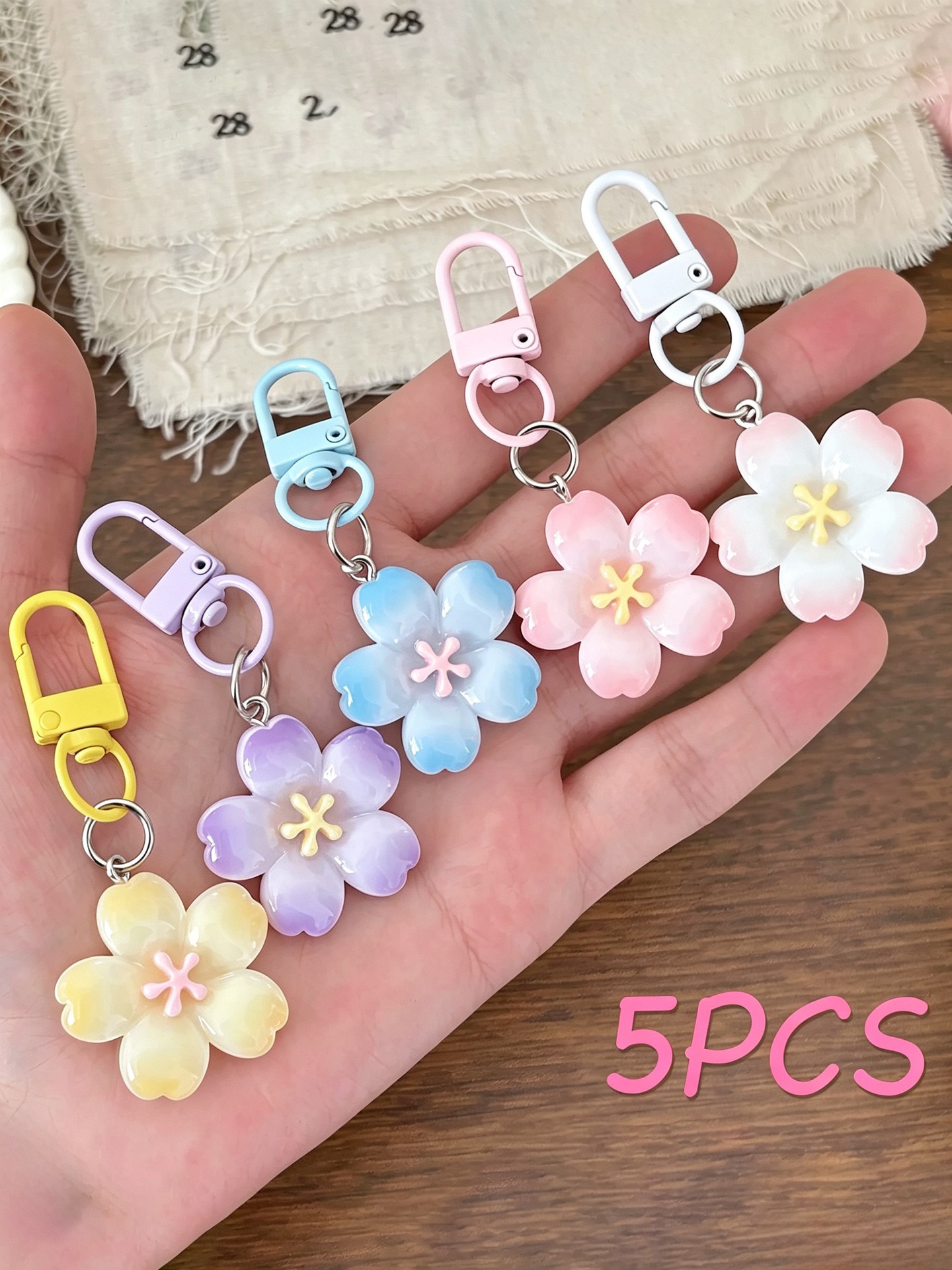 5pcs Flowers Bag Charm