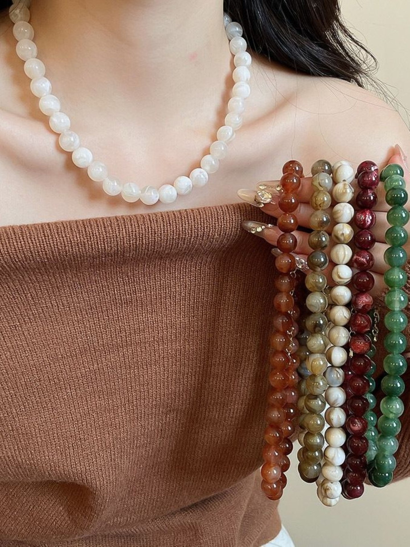1pc Round Beaded Necklaces