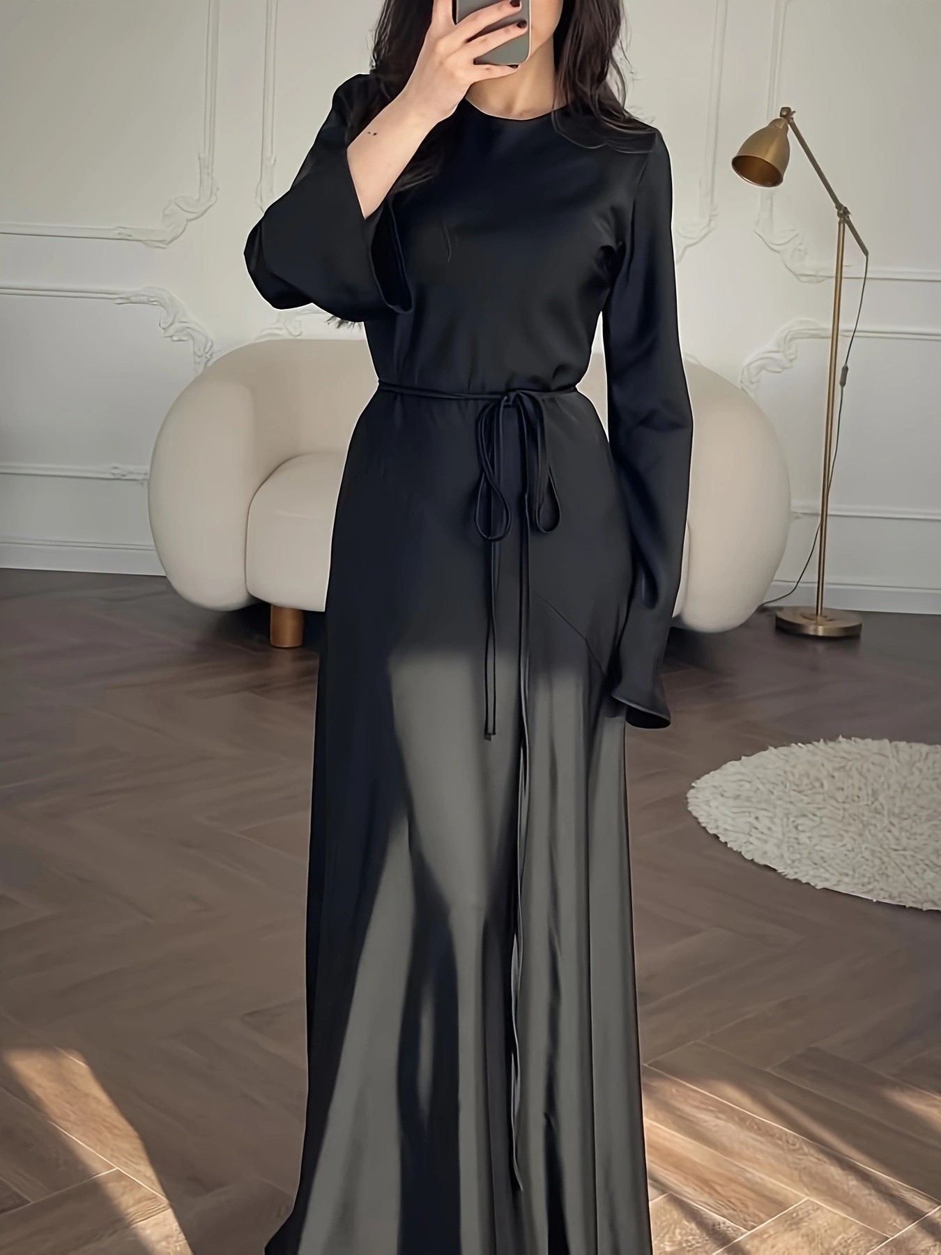 Minimalist A-Line Straight Sleeve Belted Maxi dress