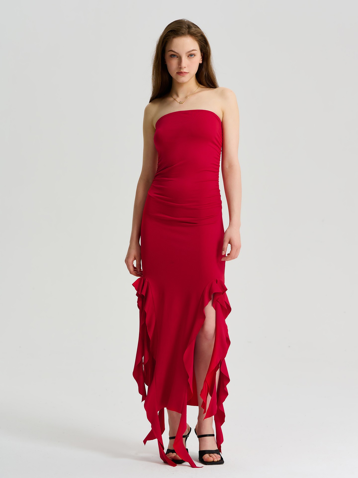 Long Tube Dress With Ruffles