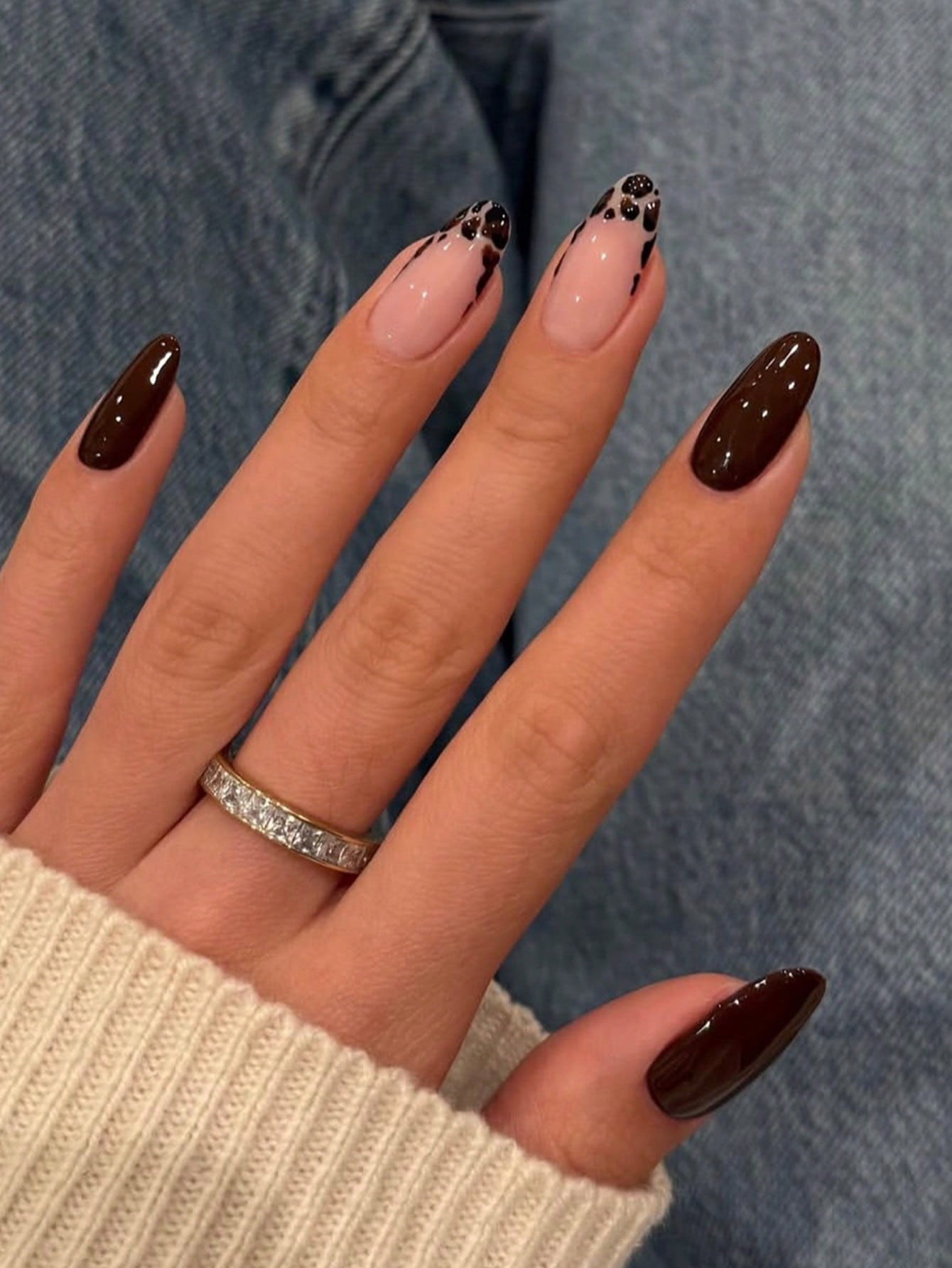 Burgundy&Leopard Artificial Nails