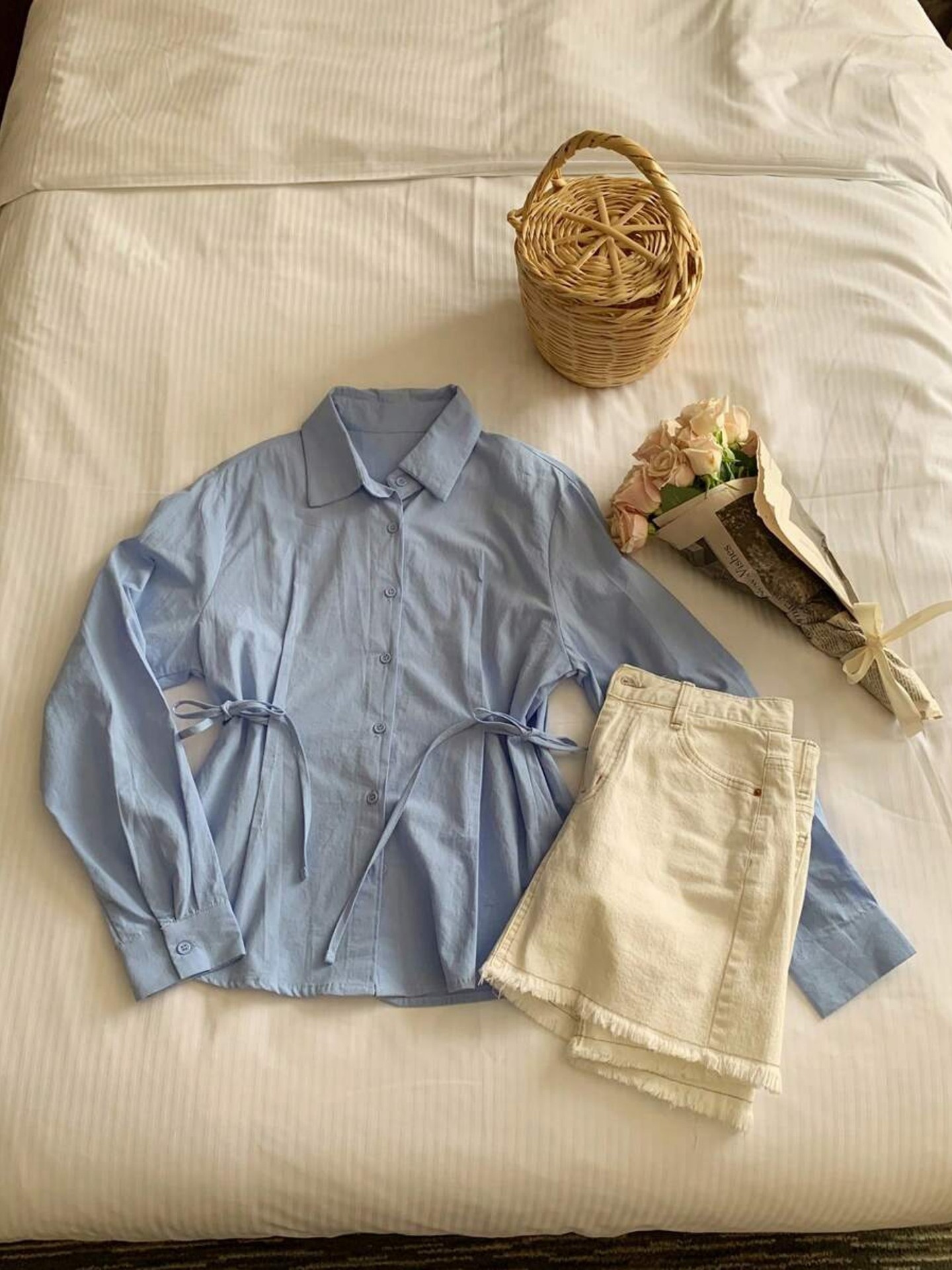 Korean Shirt Sleeve Tie Up Straight blouse