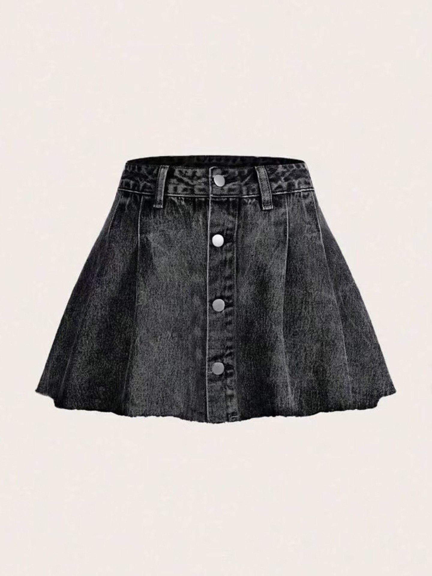 Pleated Denim A-Line Skirt
