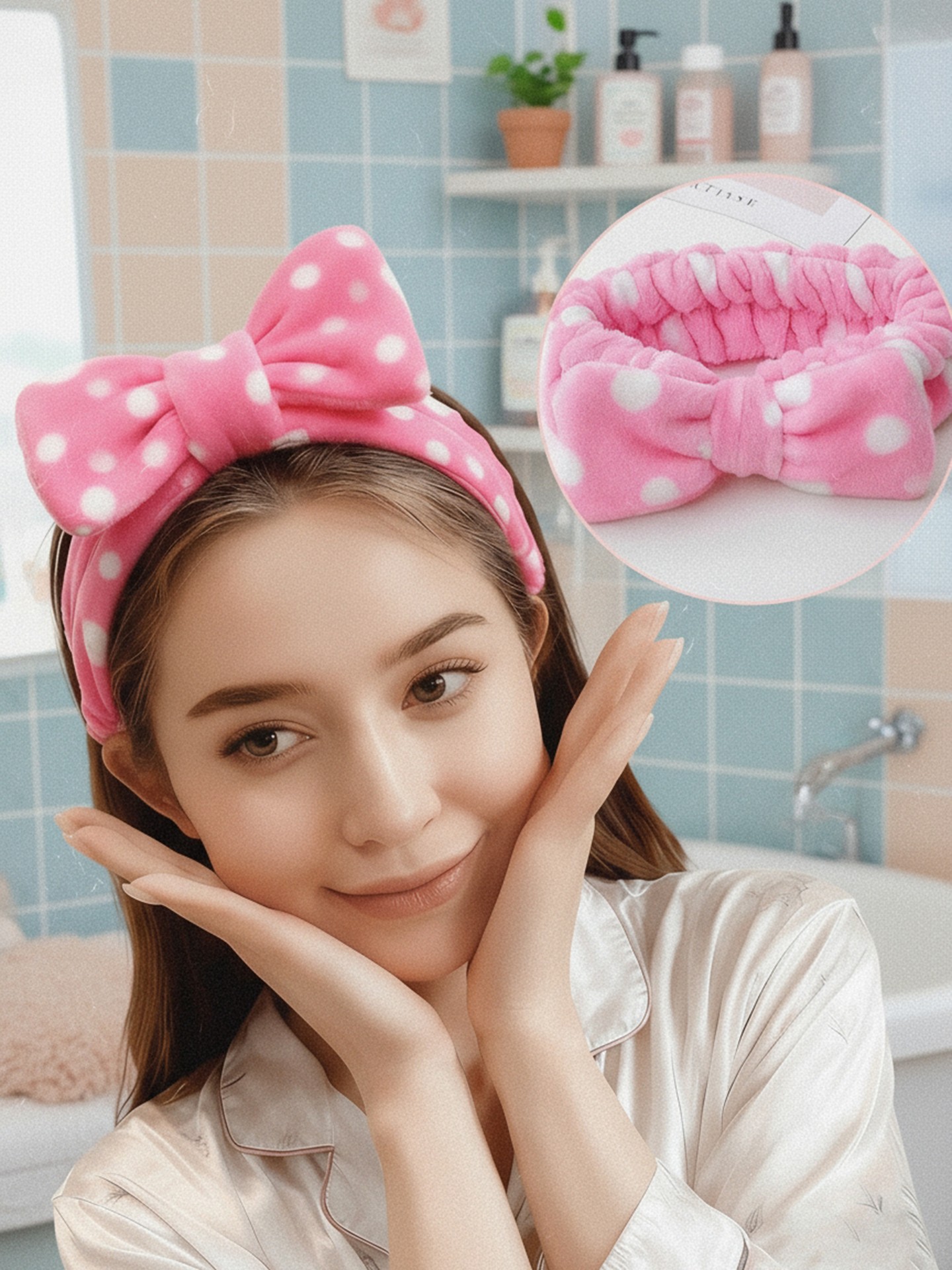 Soft-Girl Bow Polka Dot Headband
