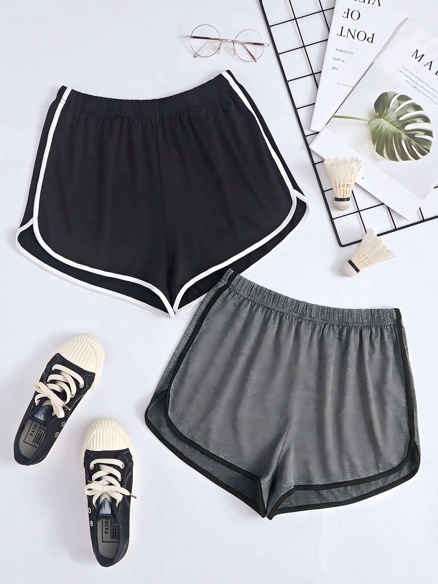 2pcs Plus Size Contrast Culotte Shorts