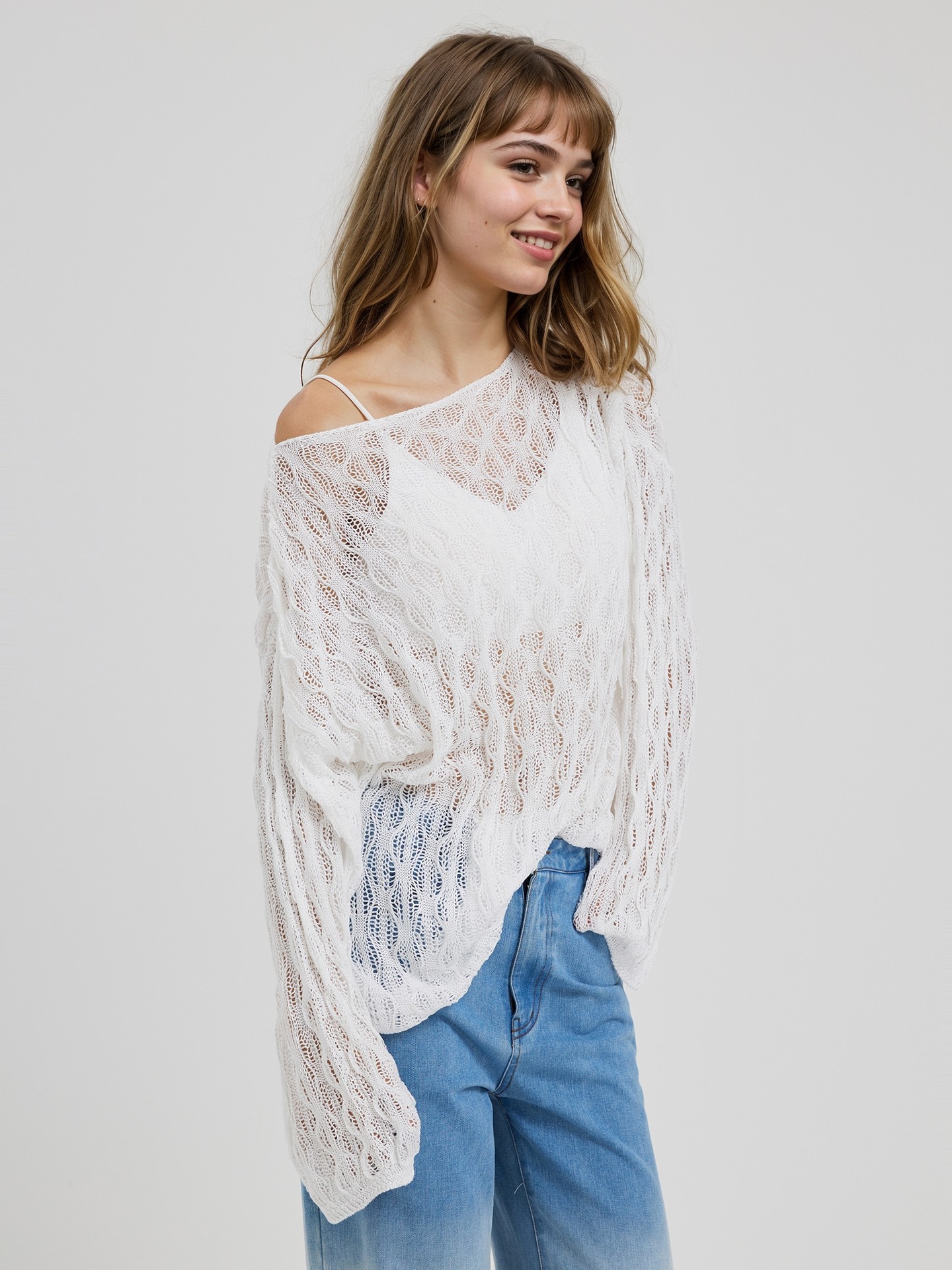 Openwork Sheer Knit Pullover