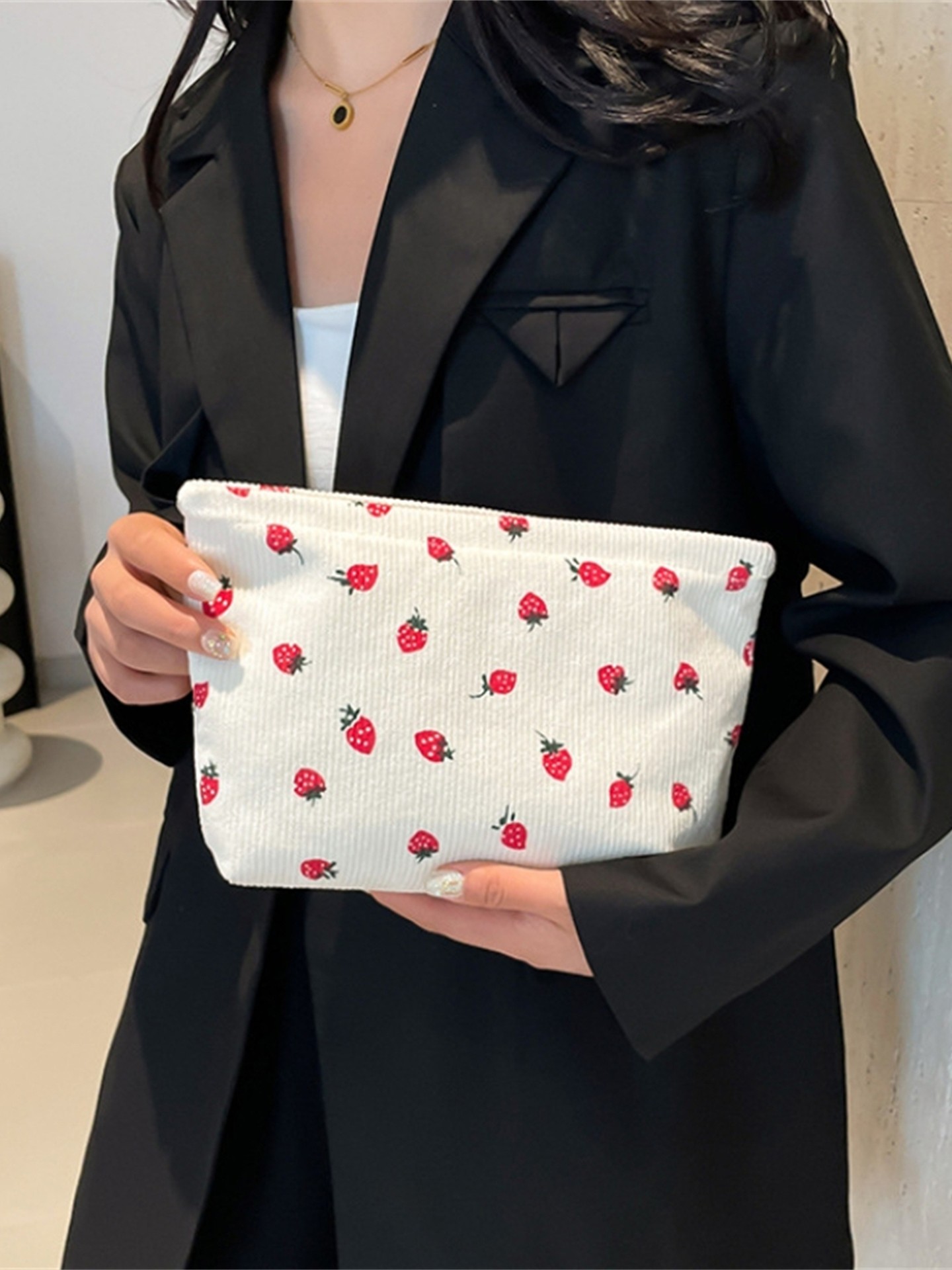 Strawberry Print Makeup Pouch