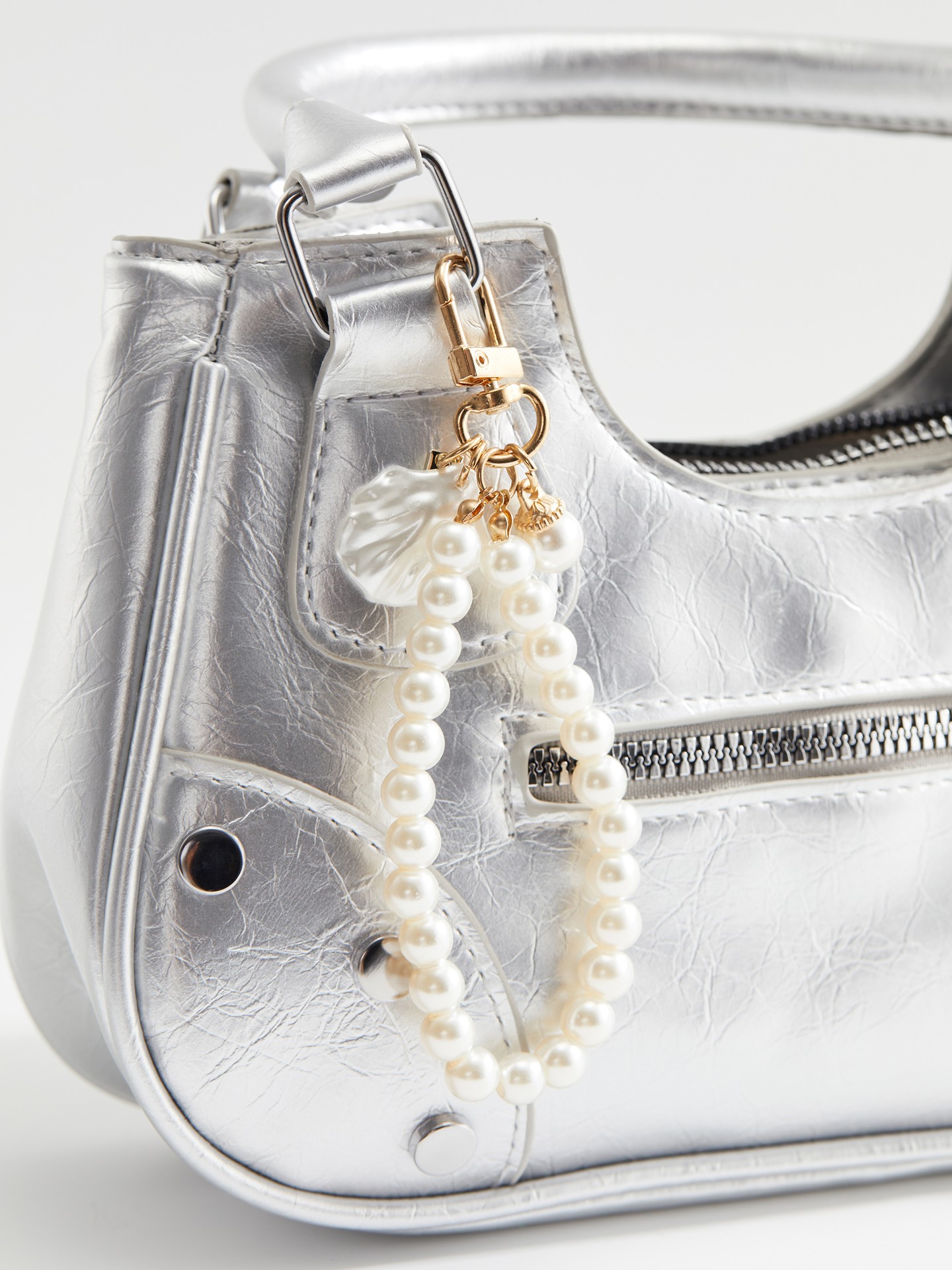 Pearl Chain Silver Mini Bag Charm