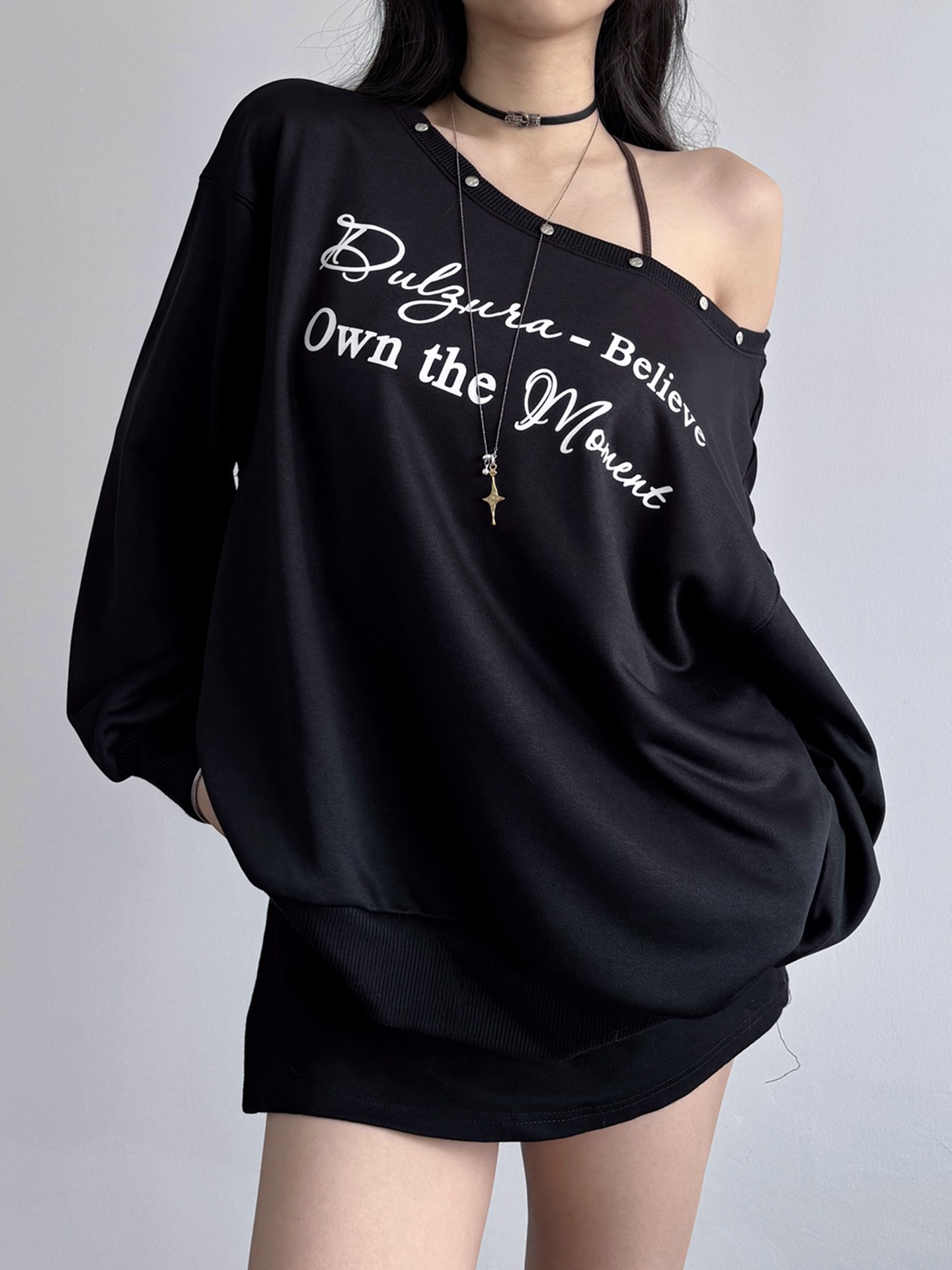 Rivet-Embellished Pullover Sweatshirt
