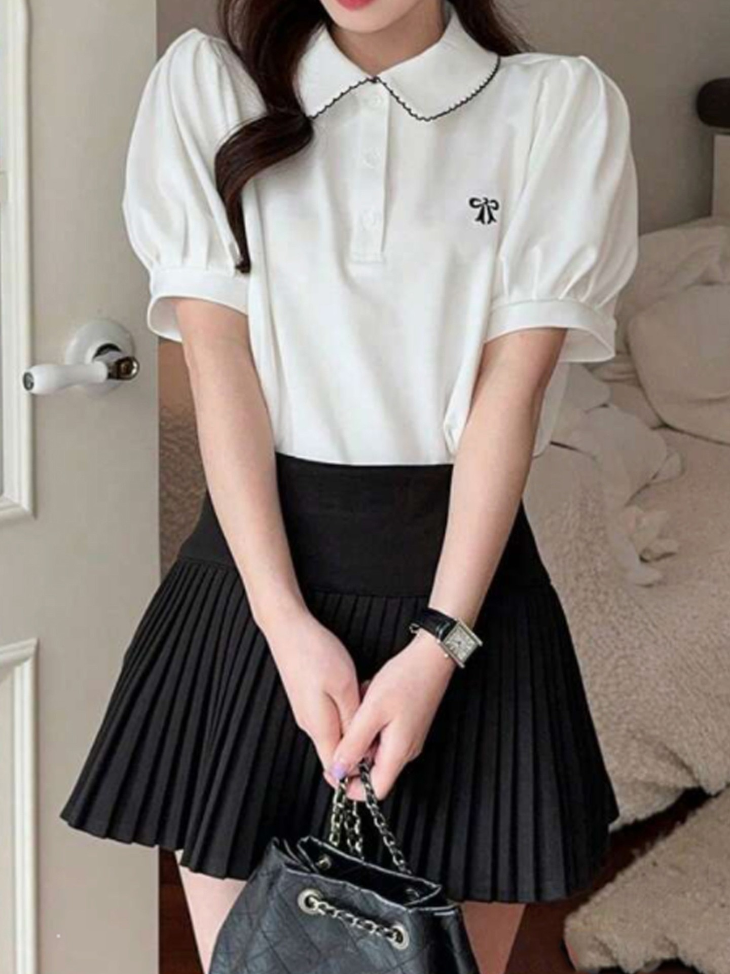 Scallop Edge Half Placket T-Shirt