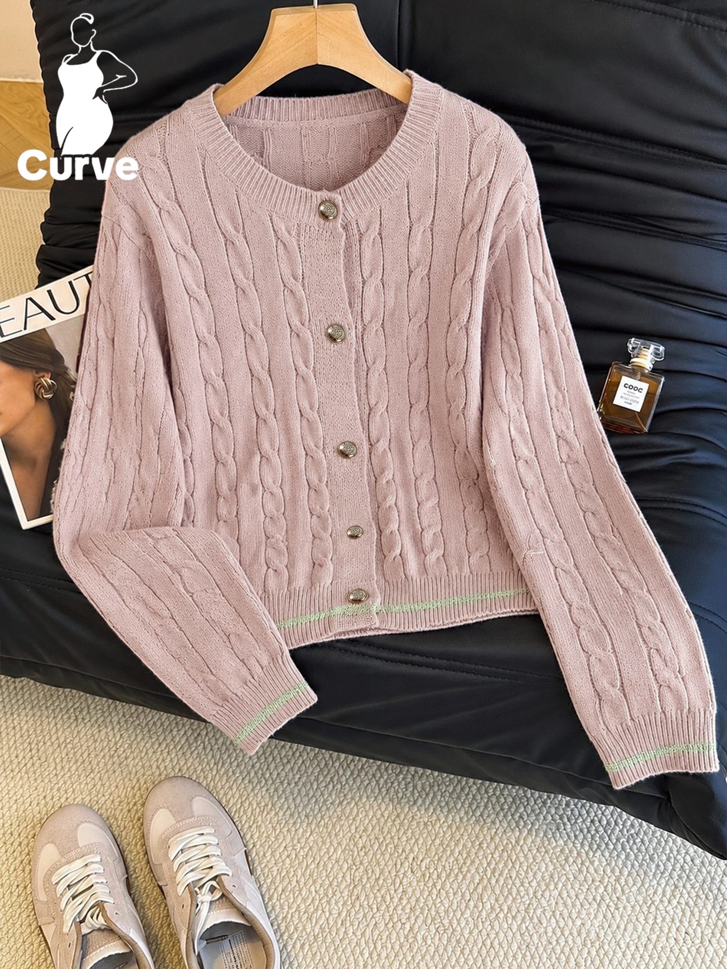 Plus Size Cable Knit Cardigan