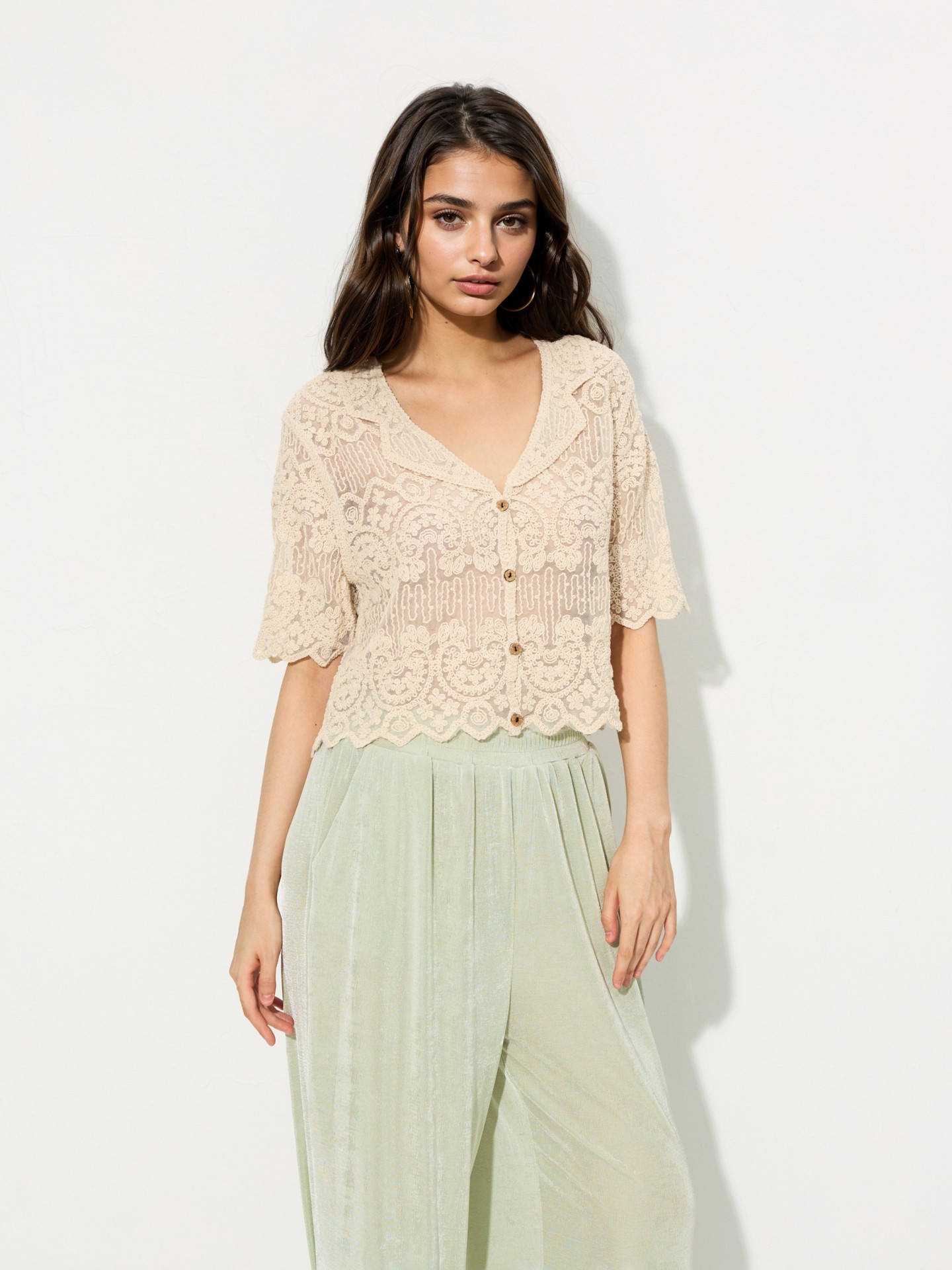 Lace-trimmed Knit Cardigan