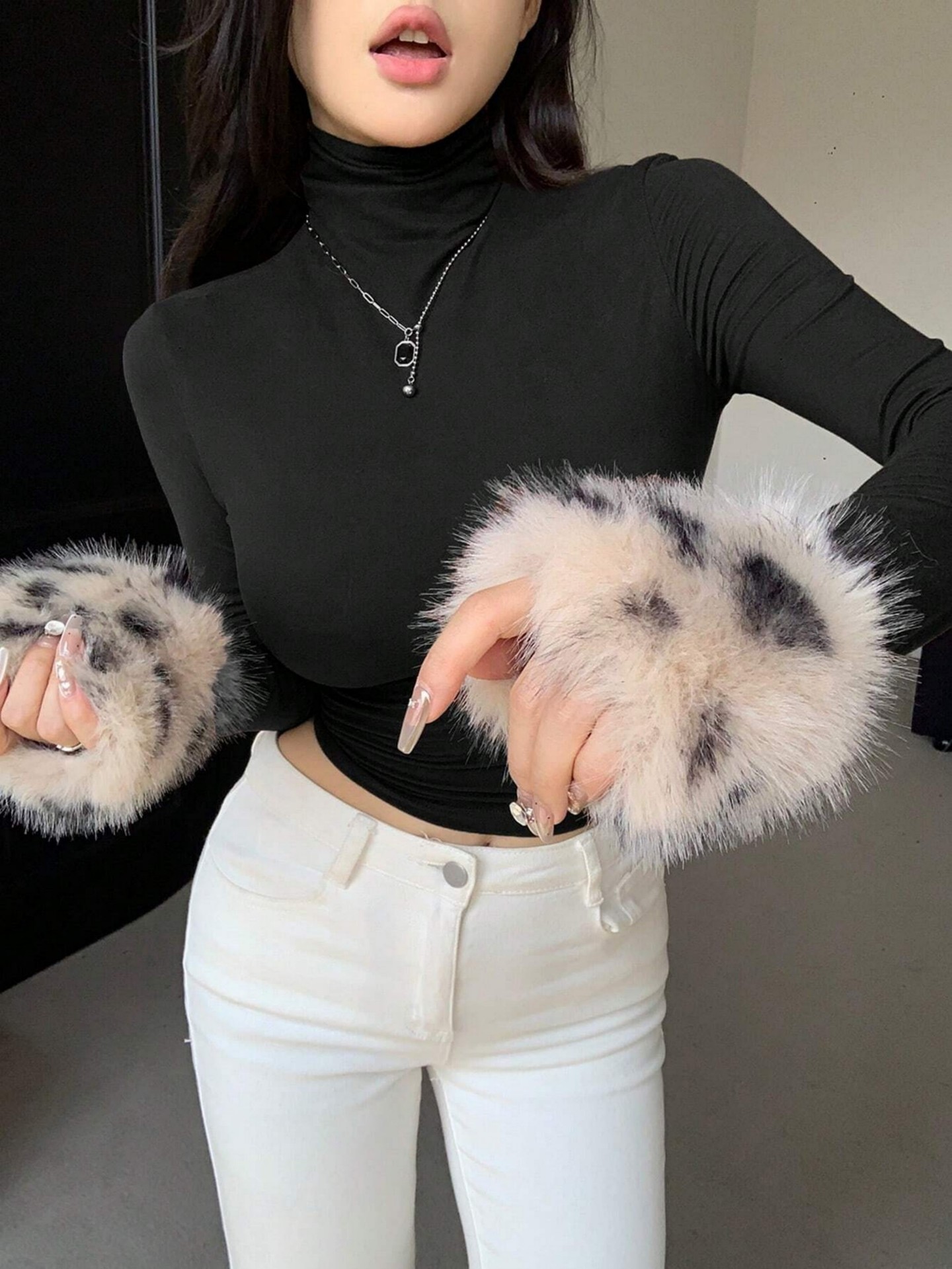 Faux Fur Trim Top