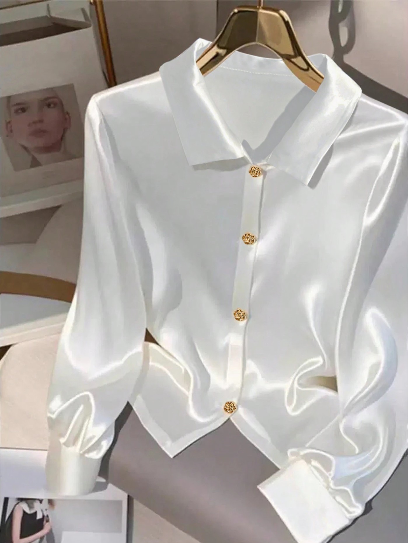 Satin shirt with metal buttons