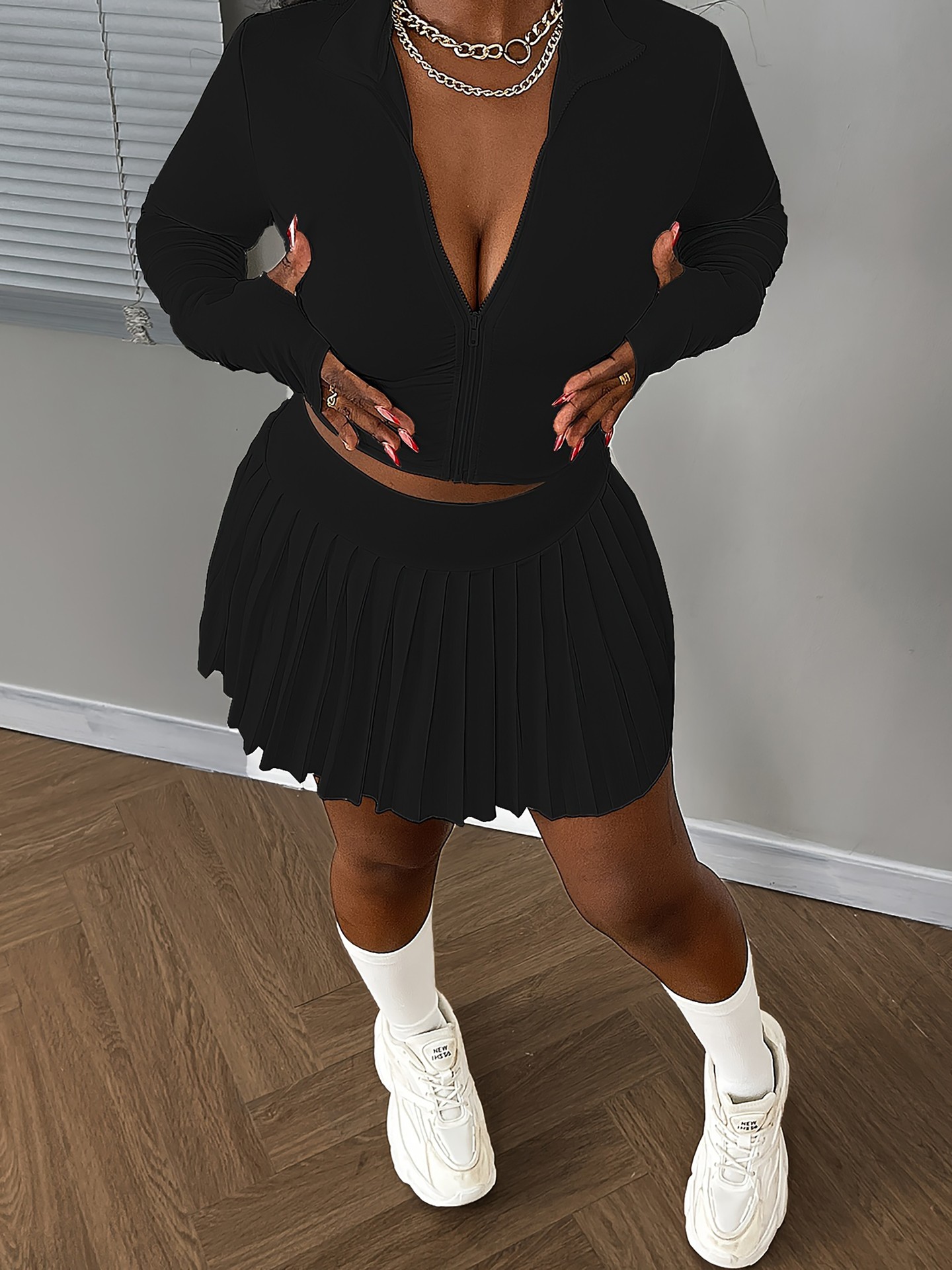 Studio-to-Street Zip Crop and Pleated Skirt Co-ord Set
