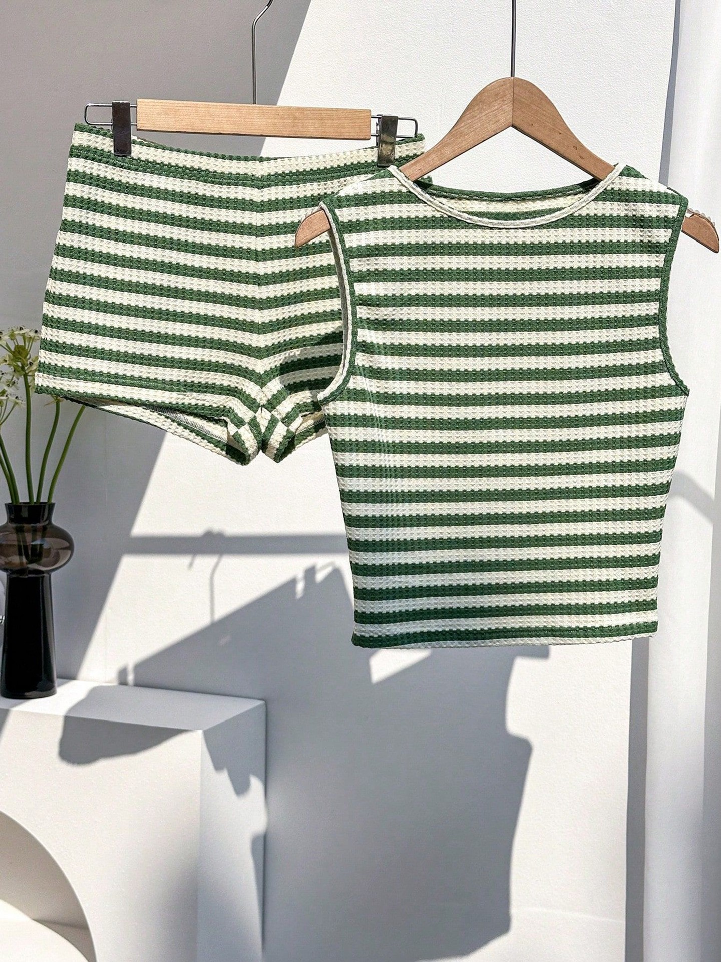 Striped Sleeveless Crop Top and Shorts Co-ord Set
