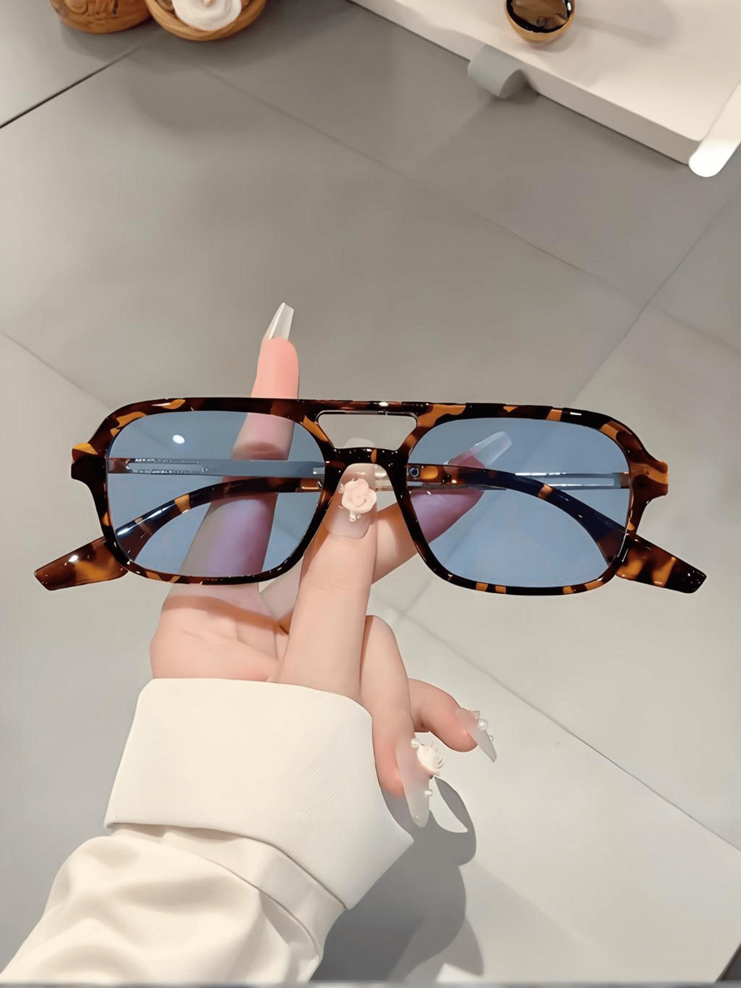 Tortoiseshell Double-Bridge Square Plain Eyeglasses