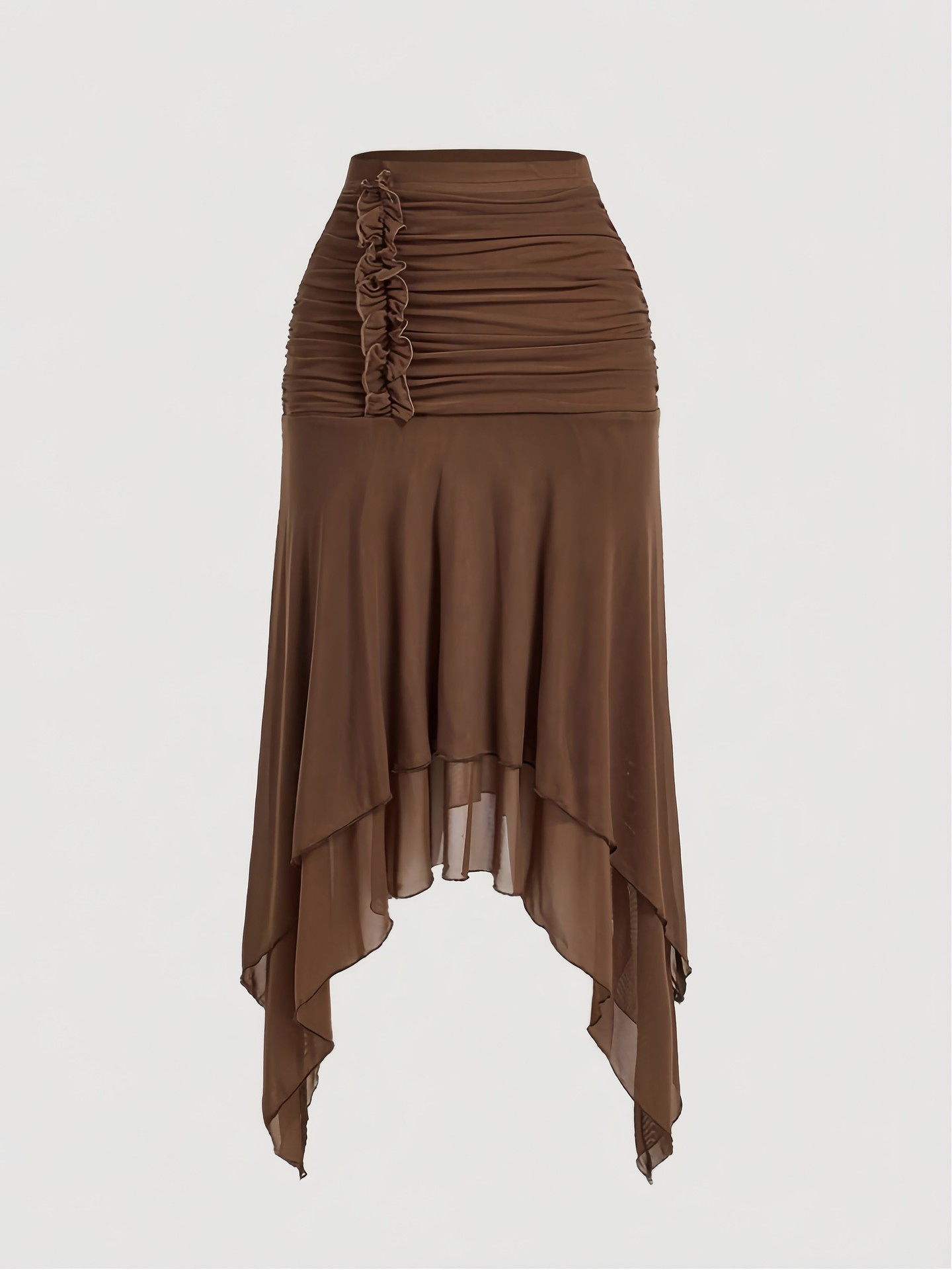 Ruched Asymmetrical Hem Layered Skirt