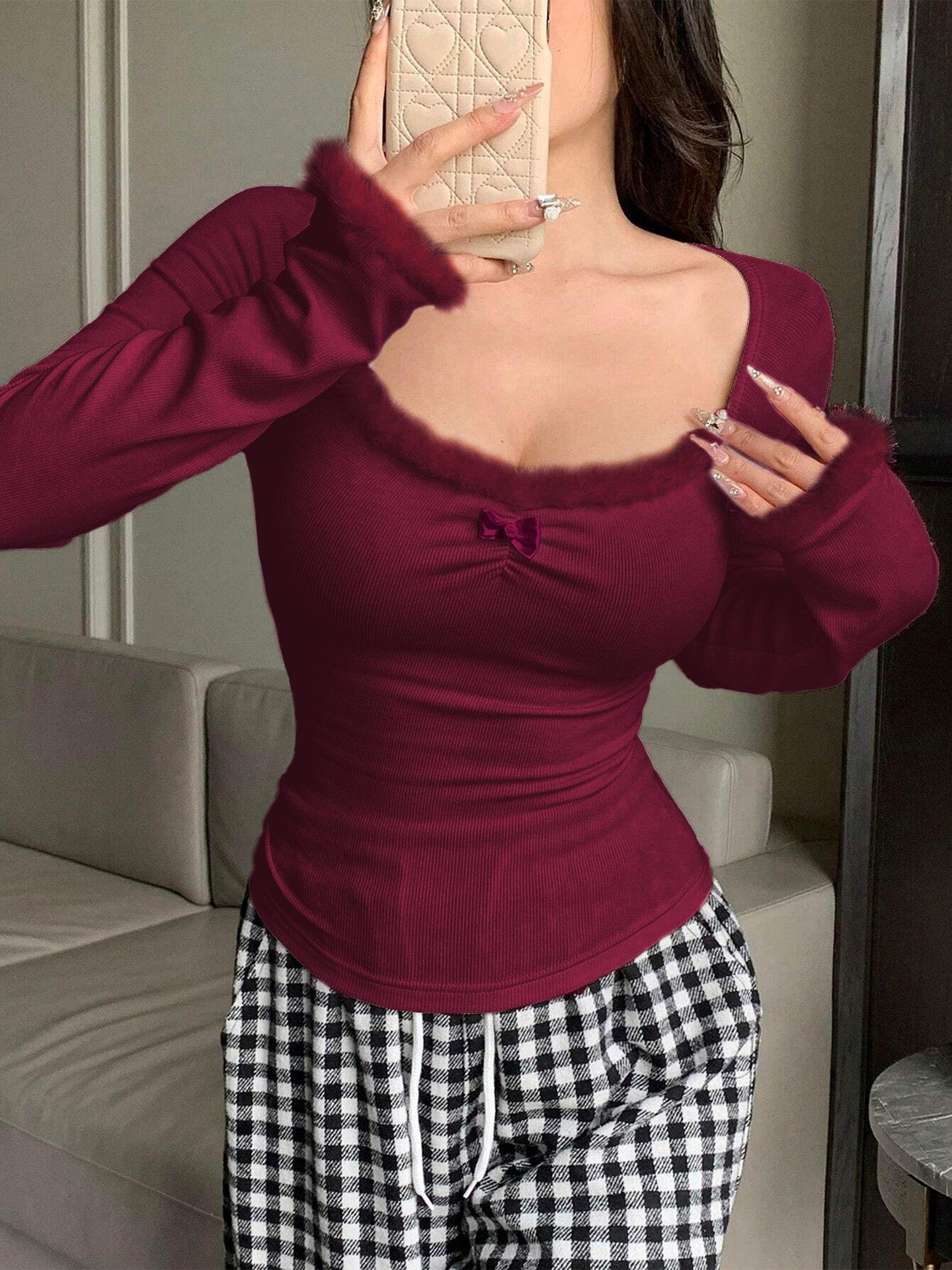 Faux Fur Trim Top