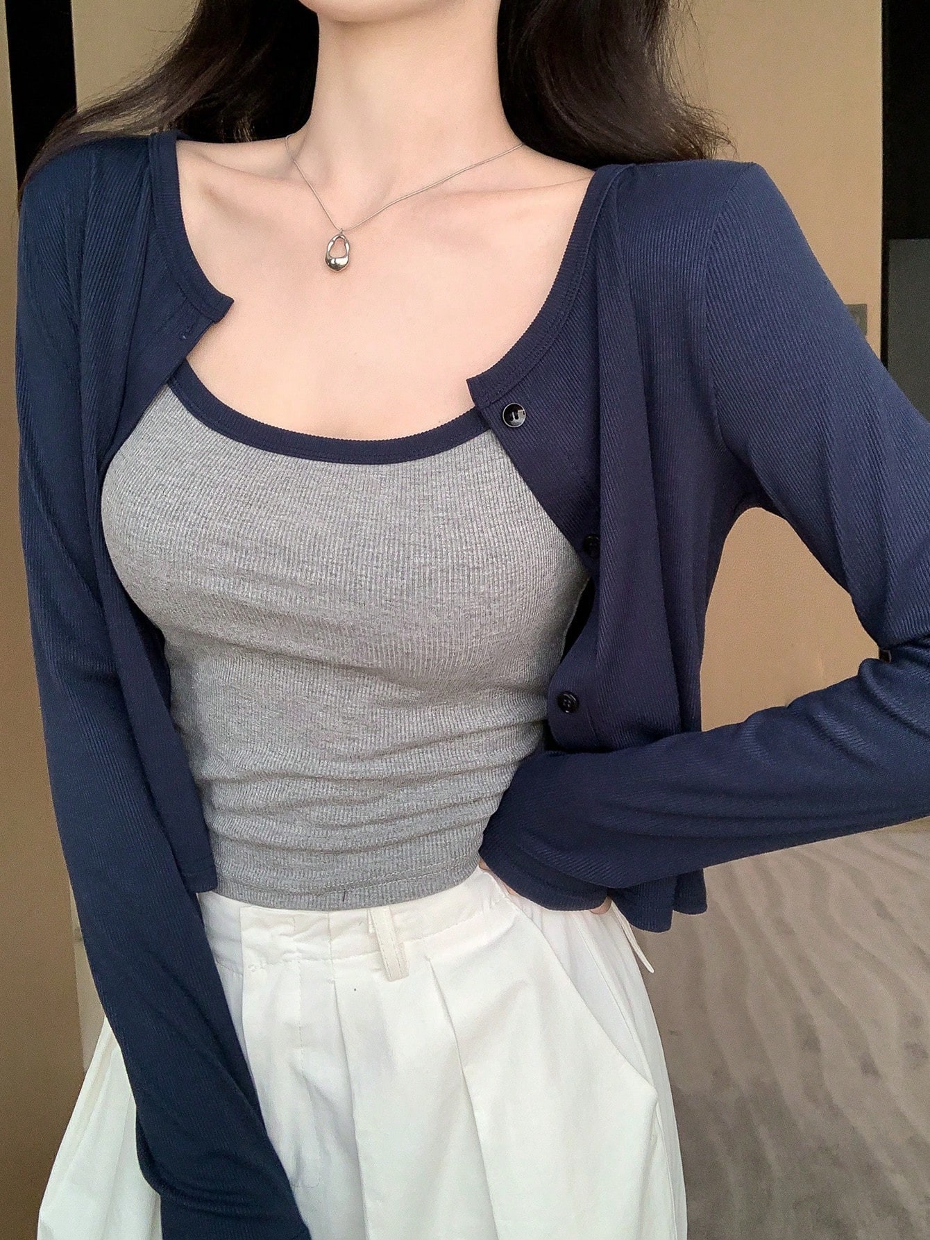 Long Sleeve Cardigen & Cami Top Set