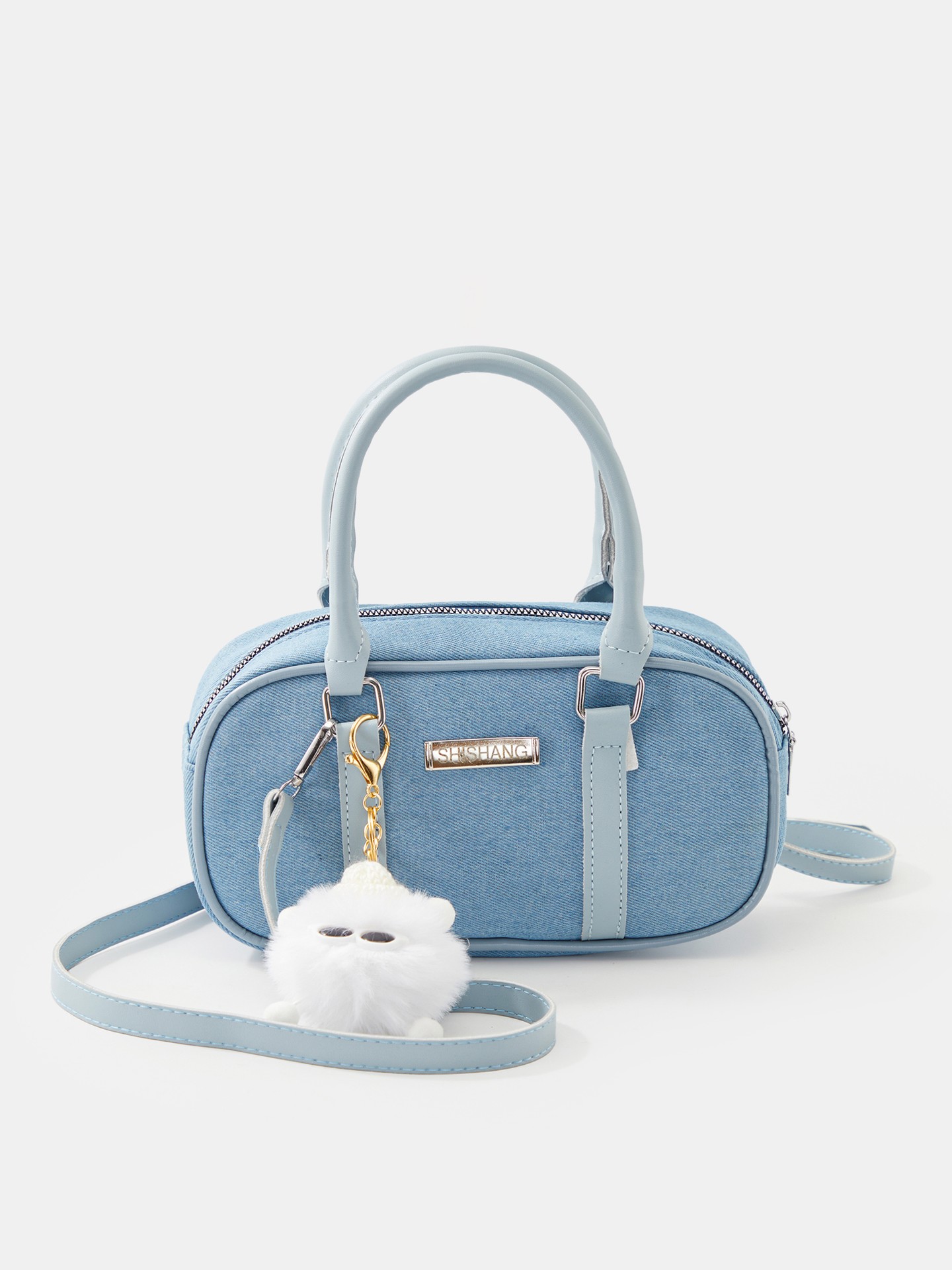 Box Crossbody Bag with Pom Pom